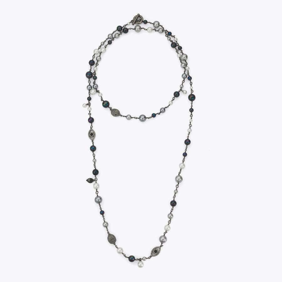LONG PEARL NECKLACE Long Pearl Gunmetal Necklace by KURT GEIGER LONDON