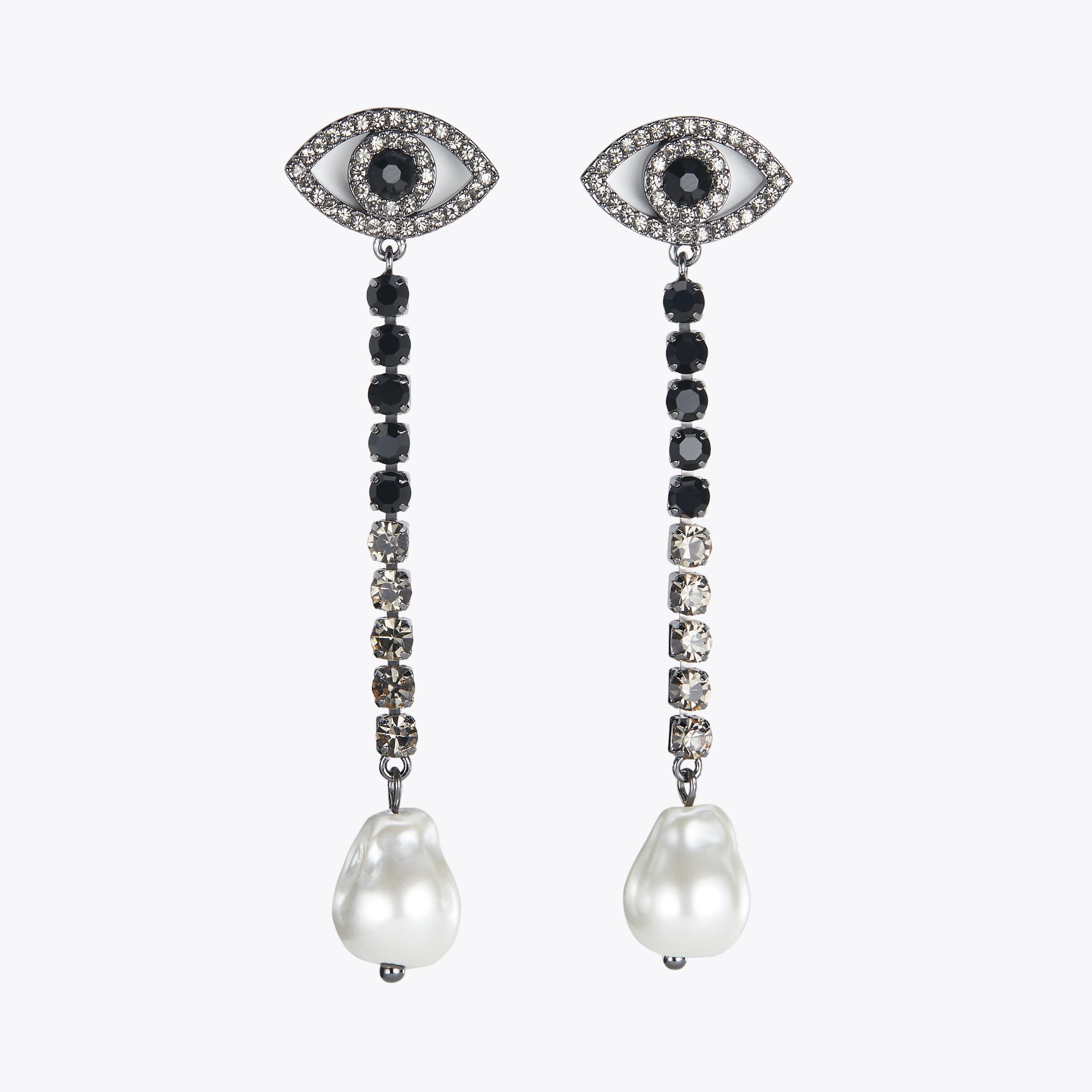 EYE PEARL LINEARS Evil Eye Stud Drop Earrings by KURT GEIGER LONDON