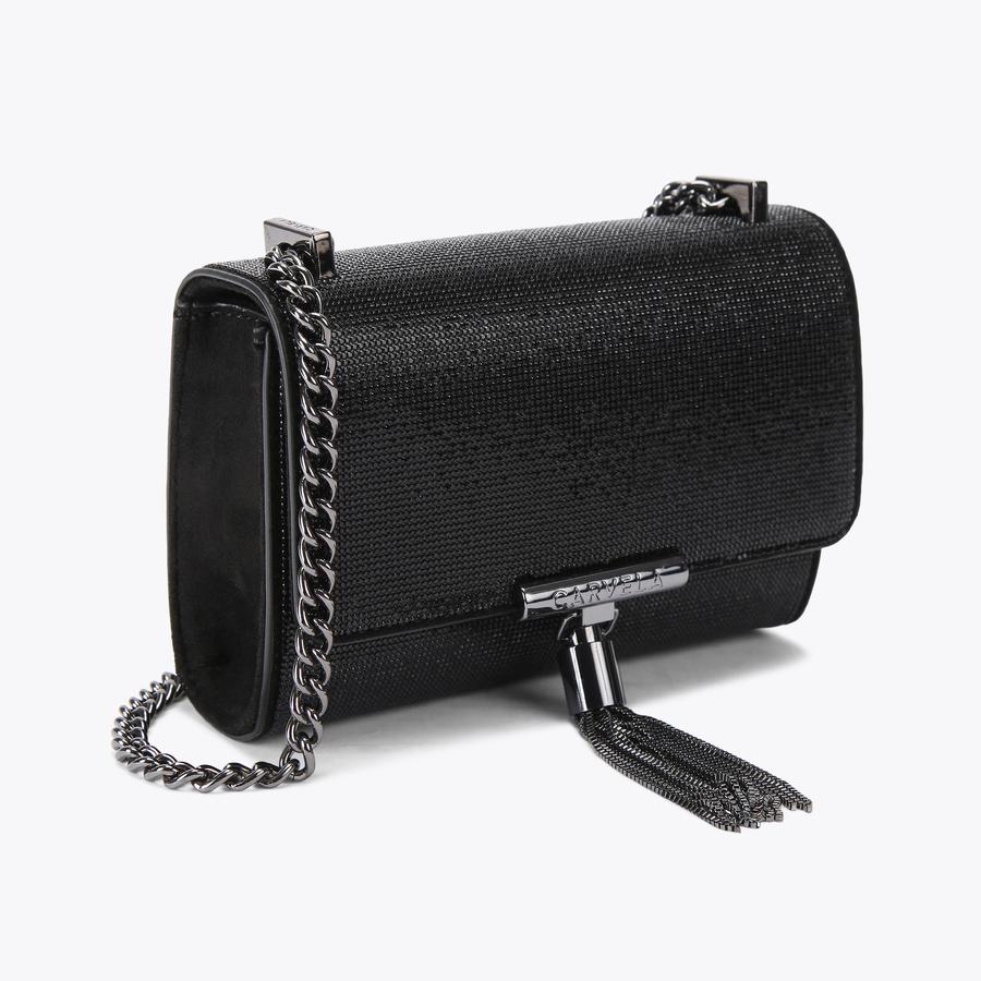 VICTORIA MINI TASSEL Black Tassel Cross Body Bag by CARVELA