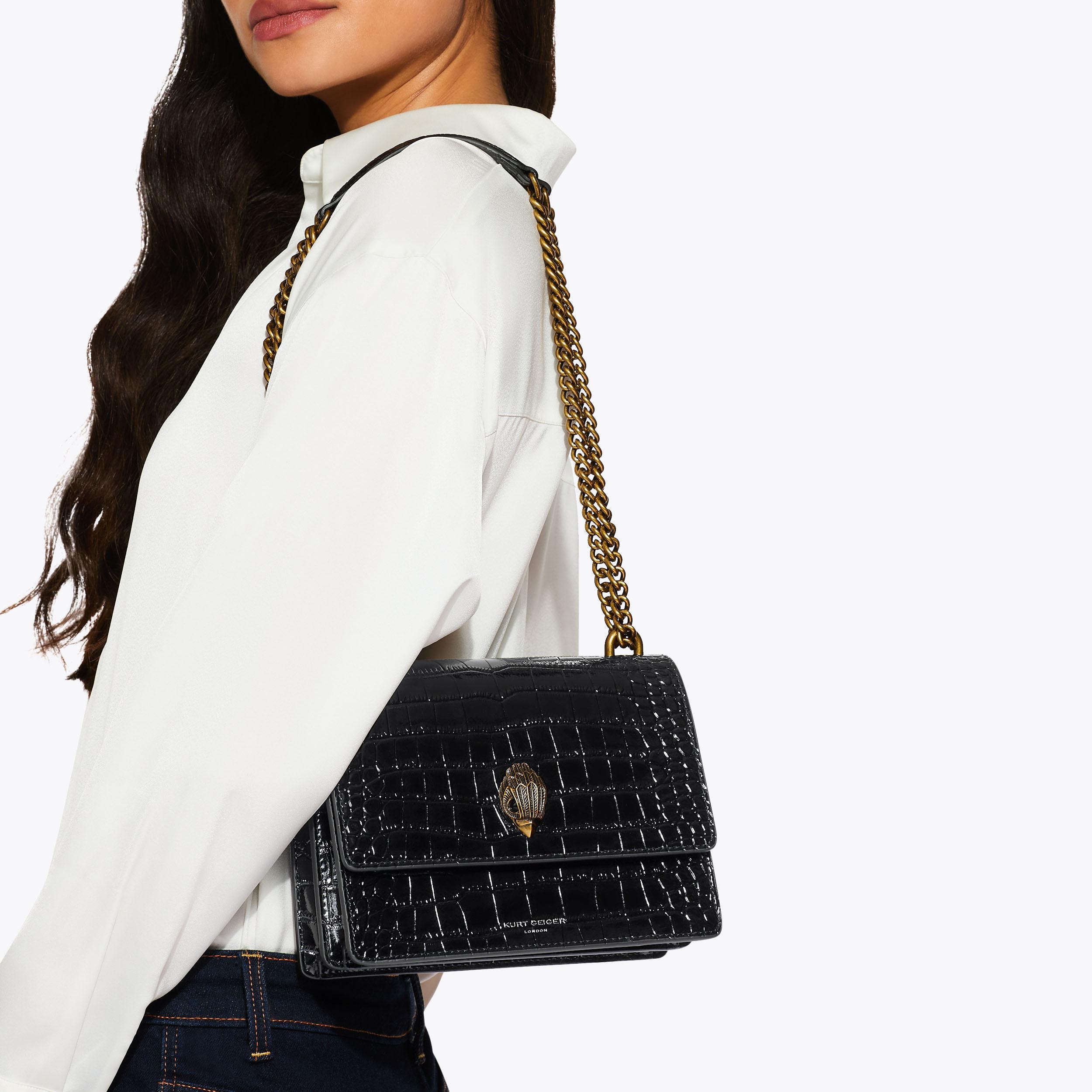 SHOREDITCH CROSS BODY Black Croc Print Cross Body Bag by KURT GEIGER LONDON