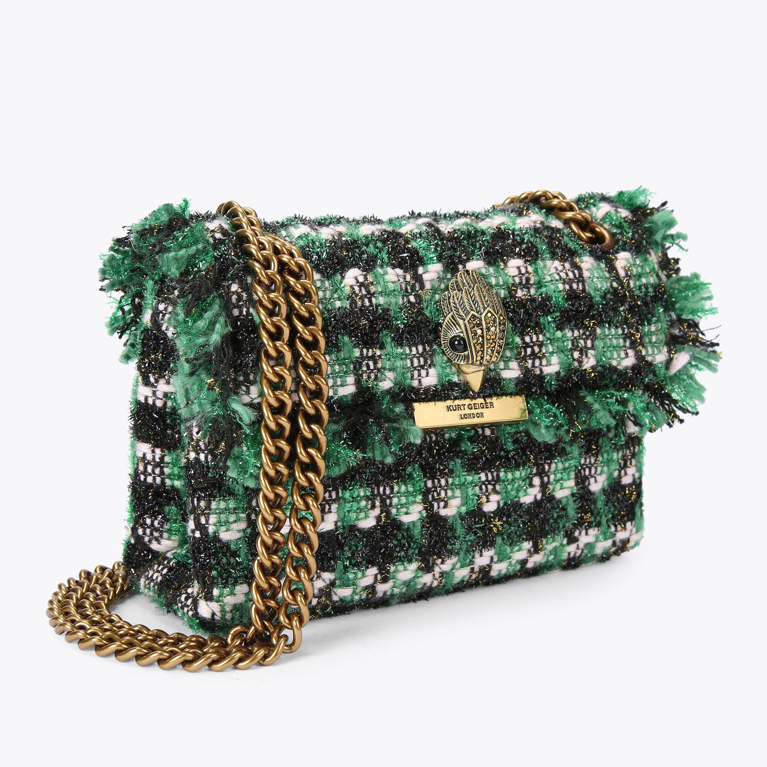 希少❗️BRITISH GREEN(英国製) TWEED MINI KENSINGTON Green Cross Body Bag by KURT GEIGER LONDON