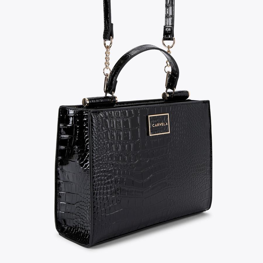 JESSICA MIDI TOTE 2 Black Croc Print Tote Bag by CARVELA