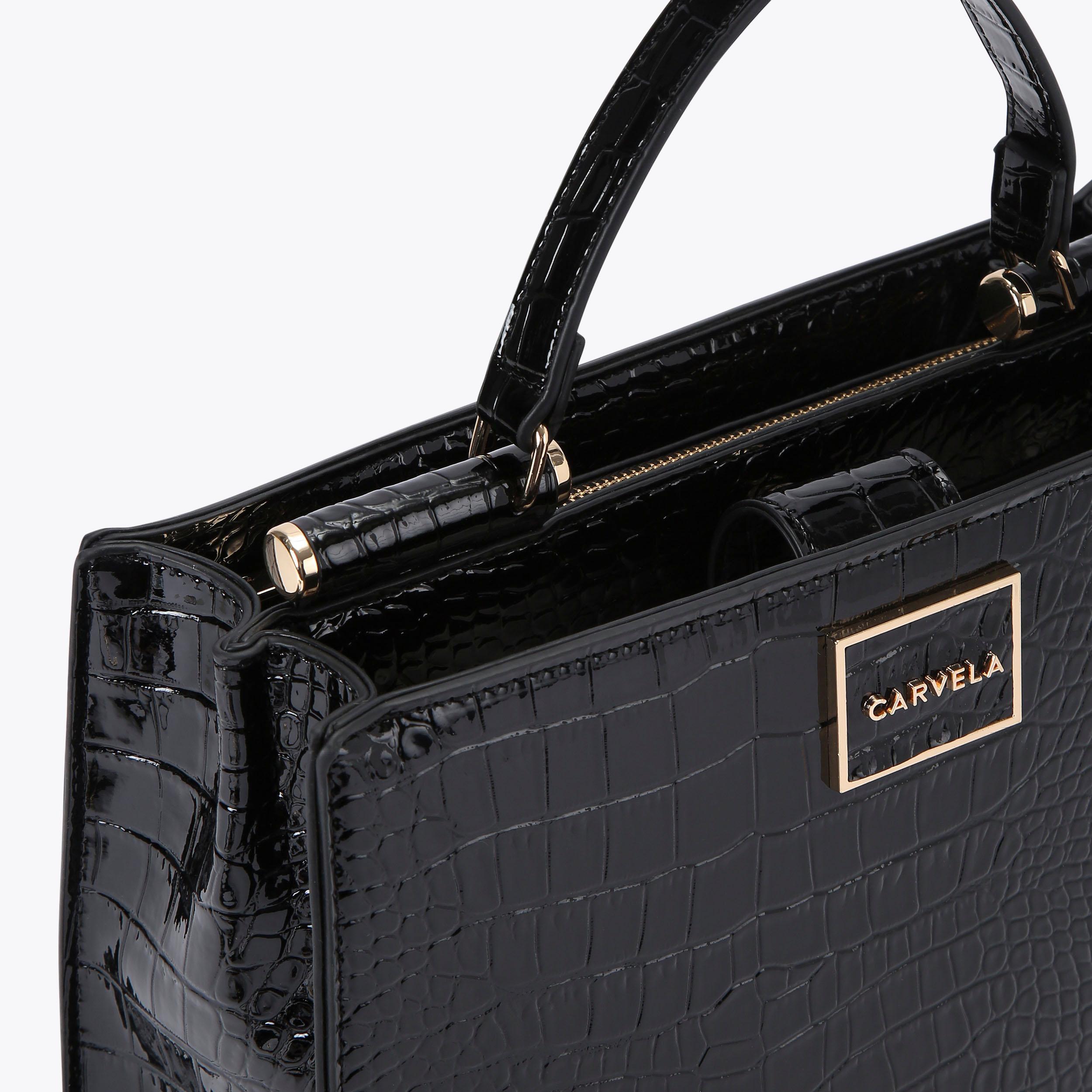 JESSICA MIDI TOTE Black Croc Print Tote Bag by CARVELA