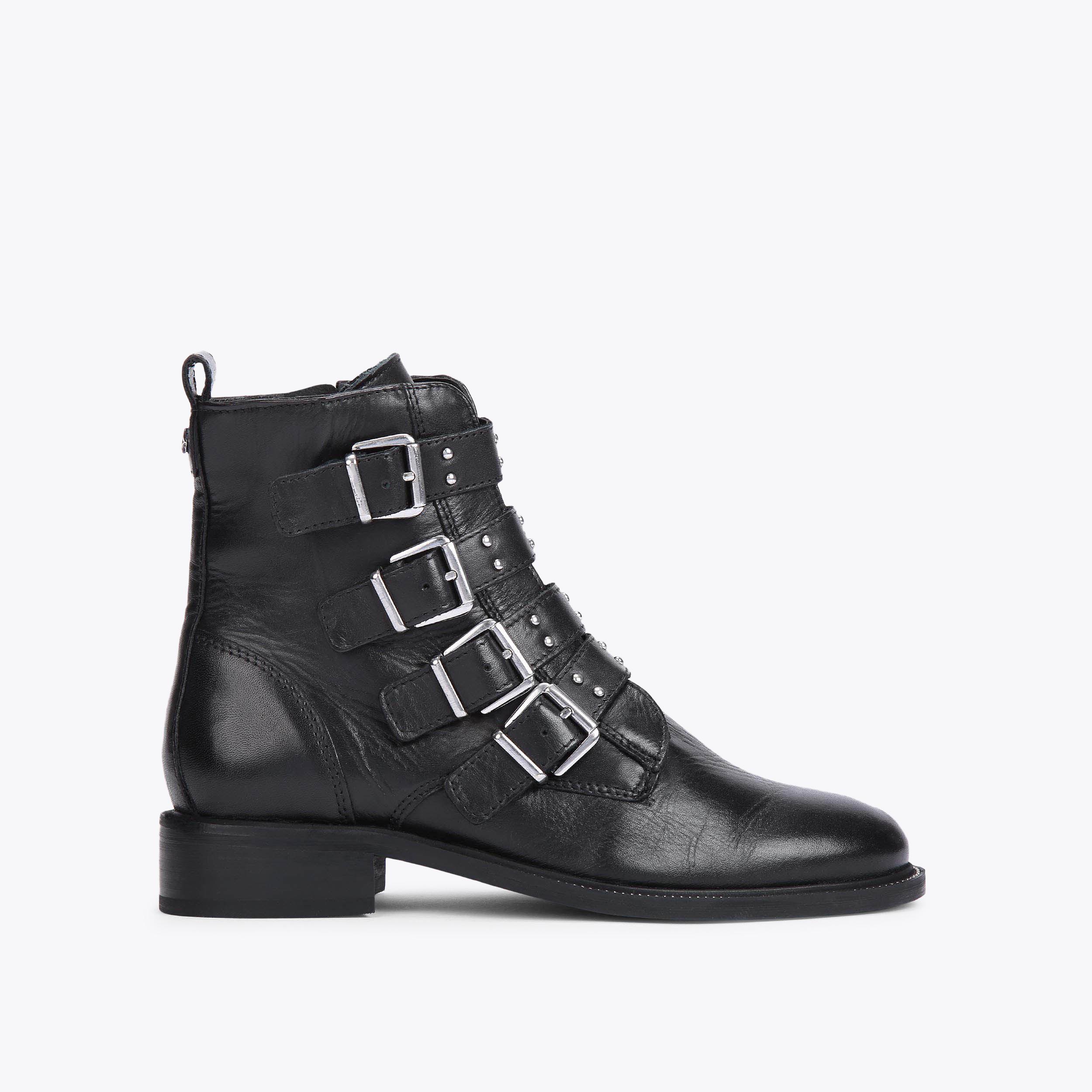 STRAP Black Buckled Biker Boot by CARVELA