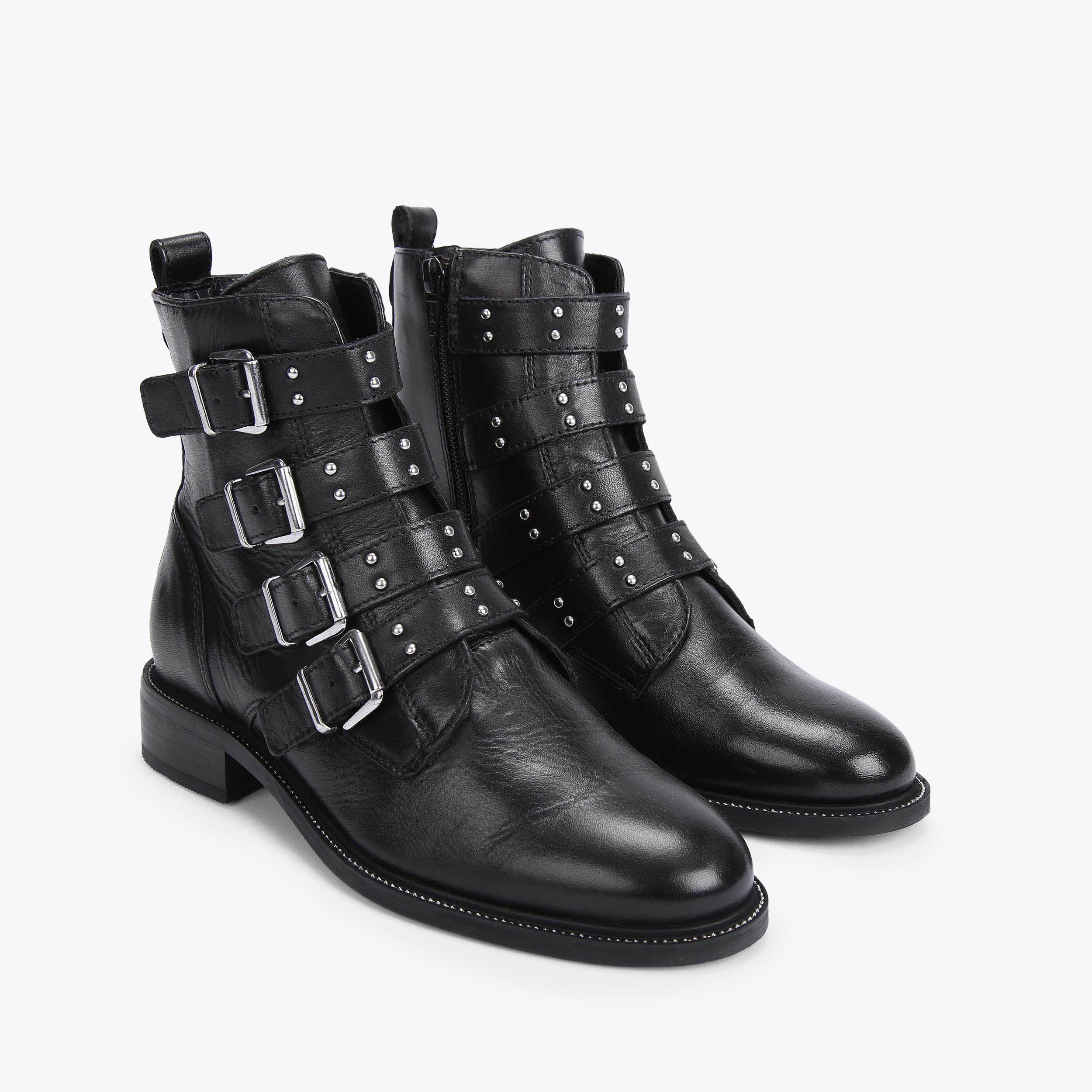 STRAP Black Buckled Biker Boot by CARVELA