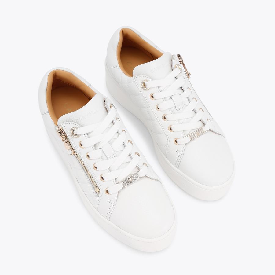 Connected Zip Quitled Sneaker in White | Kurt Geiger