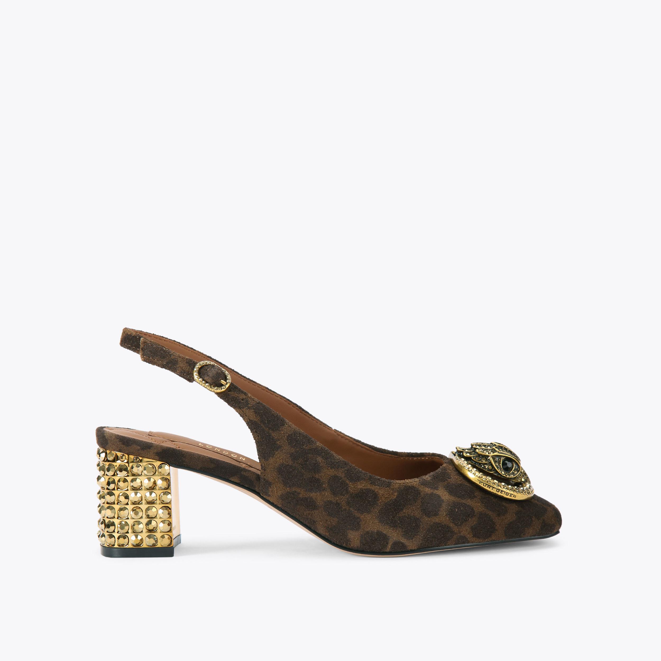 CHELSEA BLOCK SLINGBACK Leopard Print Suede Heels by KURT GEIGER