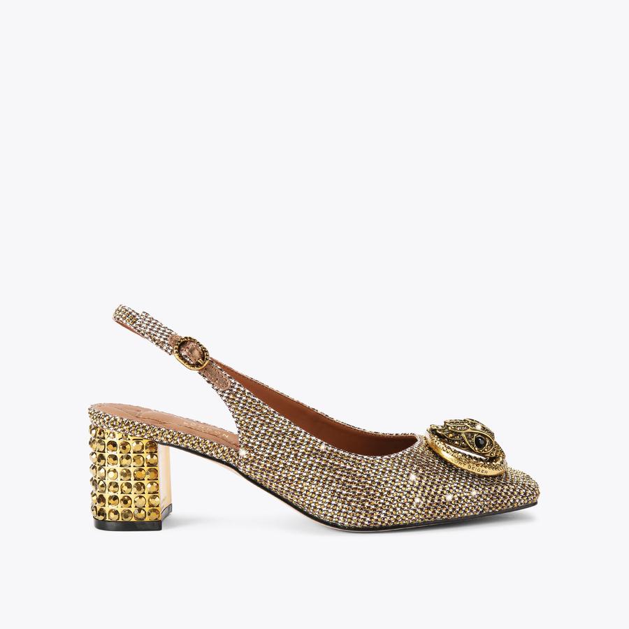 CHELSEA BLOCK SLINGBACK Beige Crystal Heel by KURT GEIGER LONDON