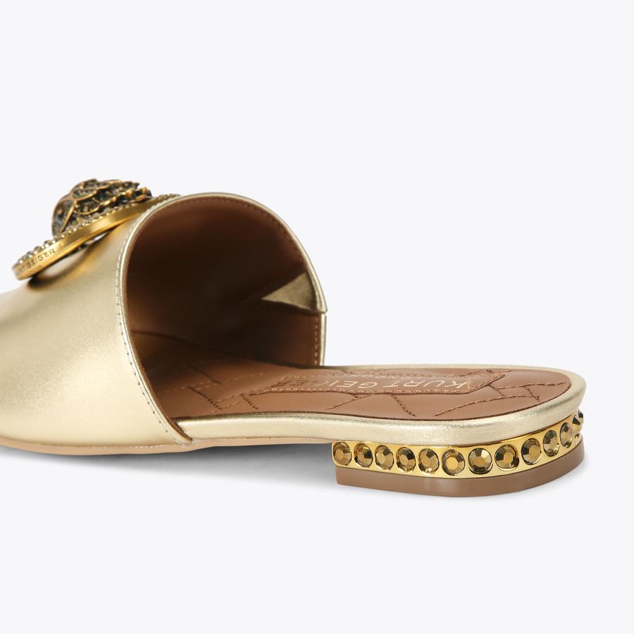 CHELSEA FLAT SANDAL Metallic Gold Slip On Sandal by KURT GEIGER LONDON