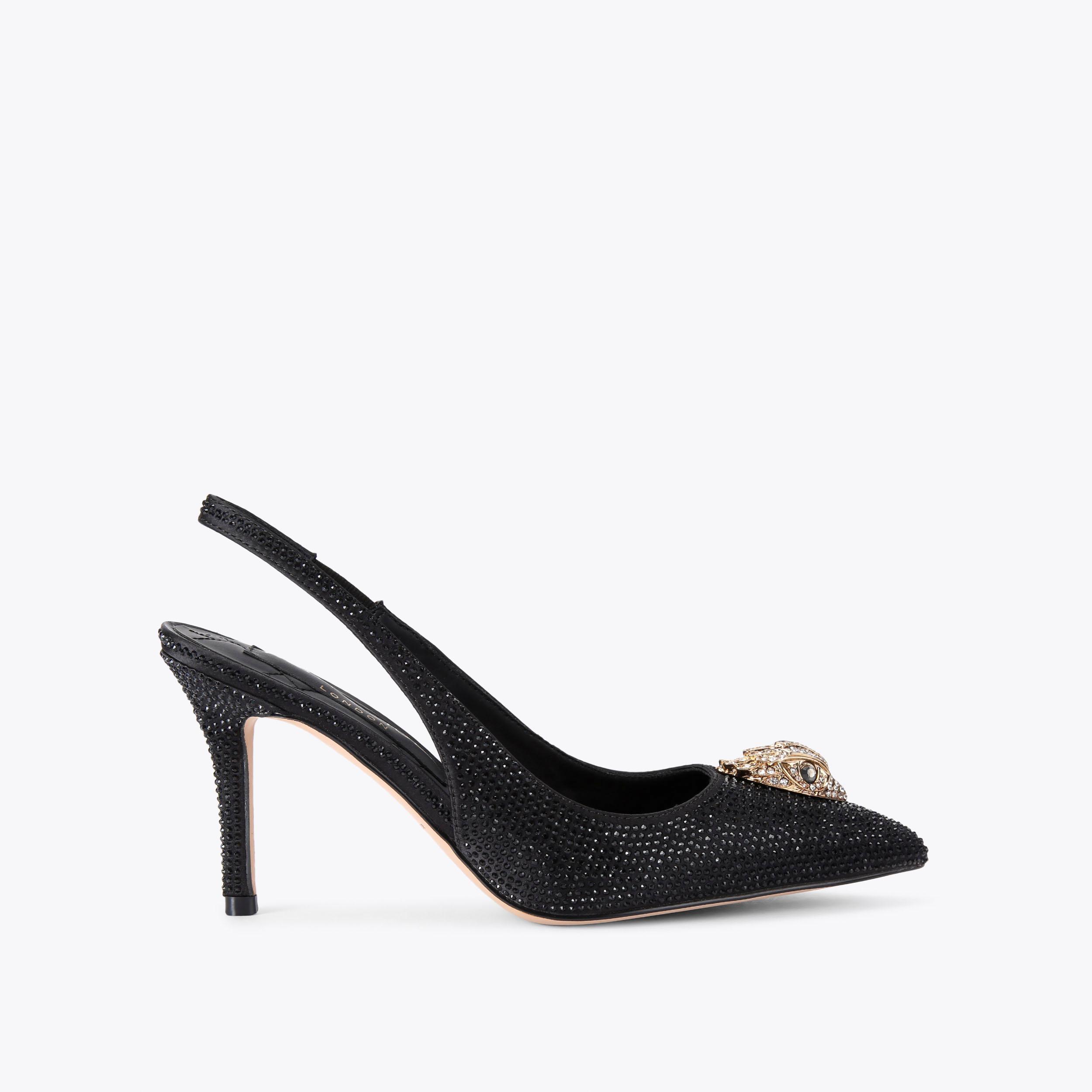 BELGRAVIA HIGH SLING Black Embellished satin Heels by KURT GEIGER