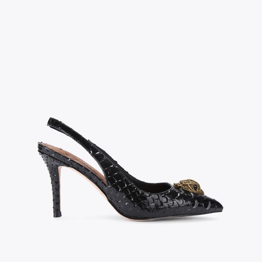 BELGRAVIA HIGH SLING Lizard Black Slingback Heel by KURT GEIGER LONDON