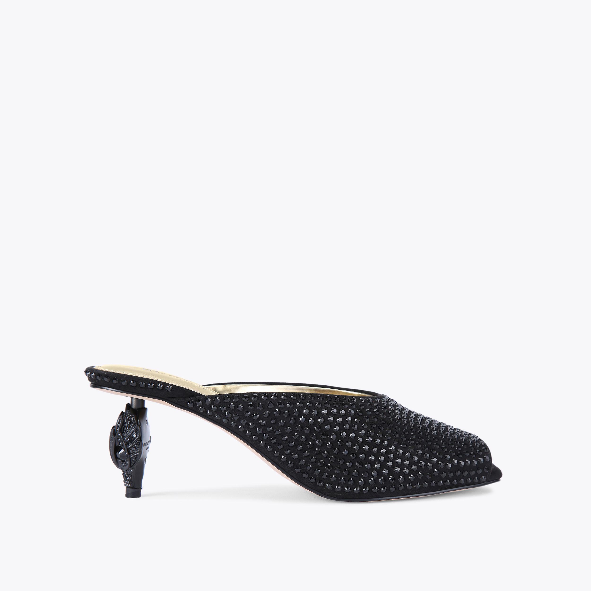 EAGLE HEEL MULE Black Crystal Slip On Mules by KURT GEIGER LONDON