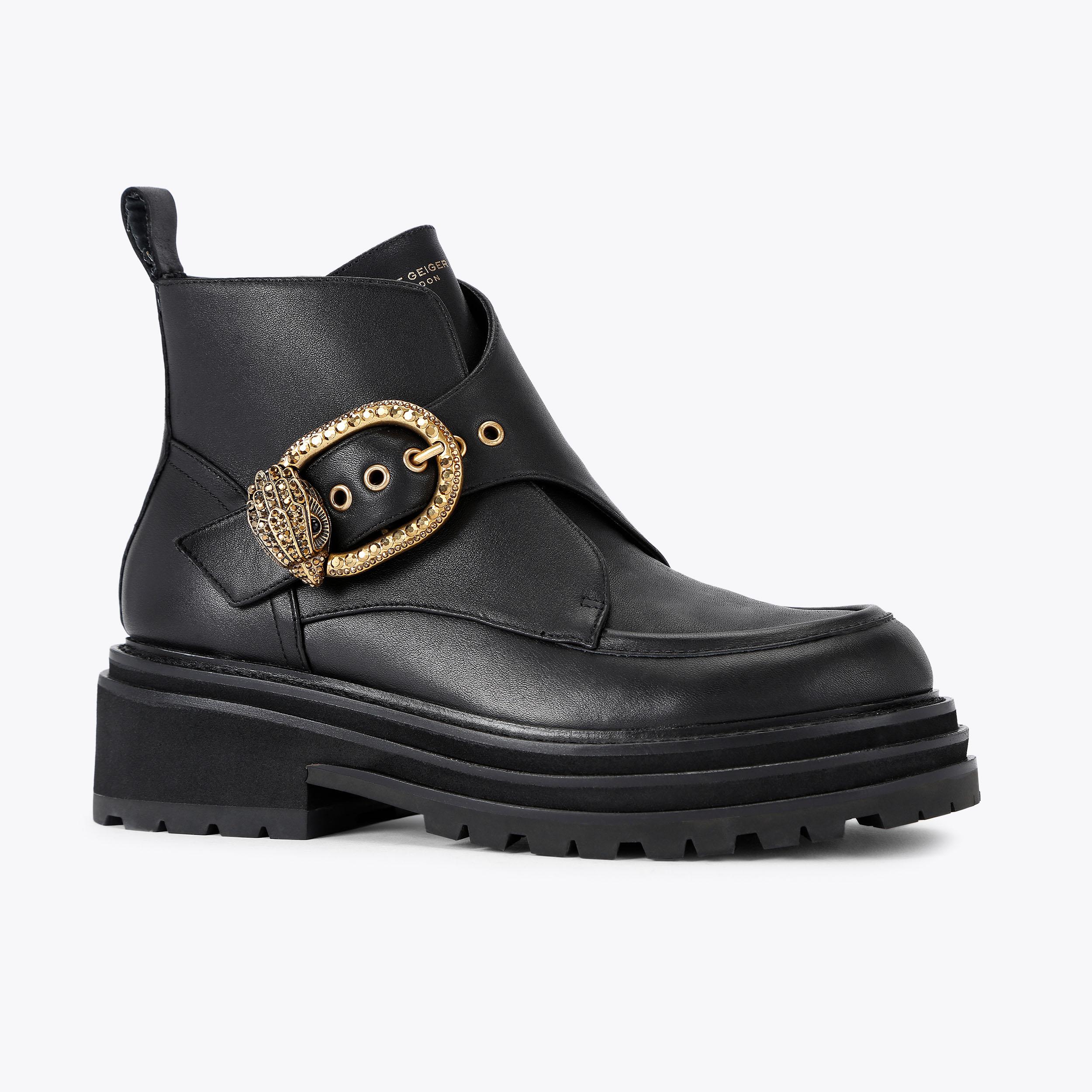MAYFAIR CHUNKY BOOT Black Leather Ankle Boot by KURT GEIGER LONDON