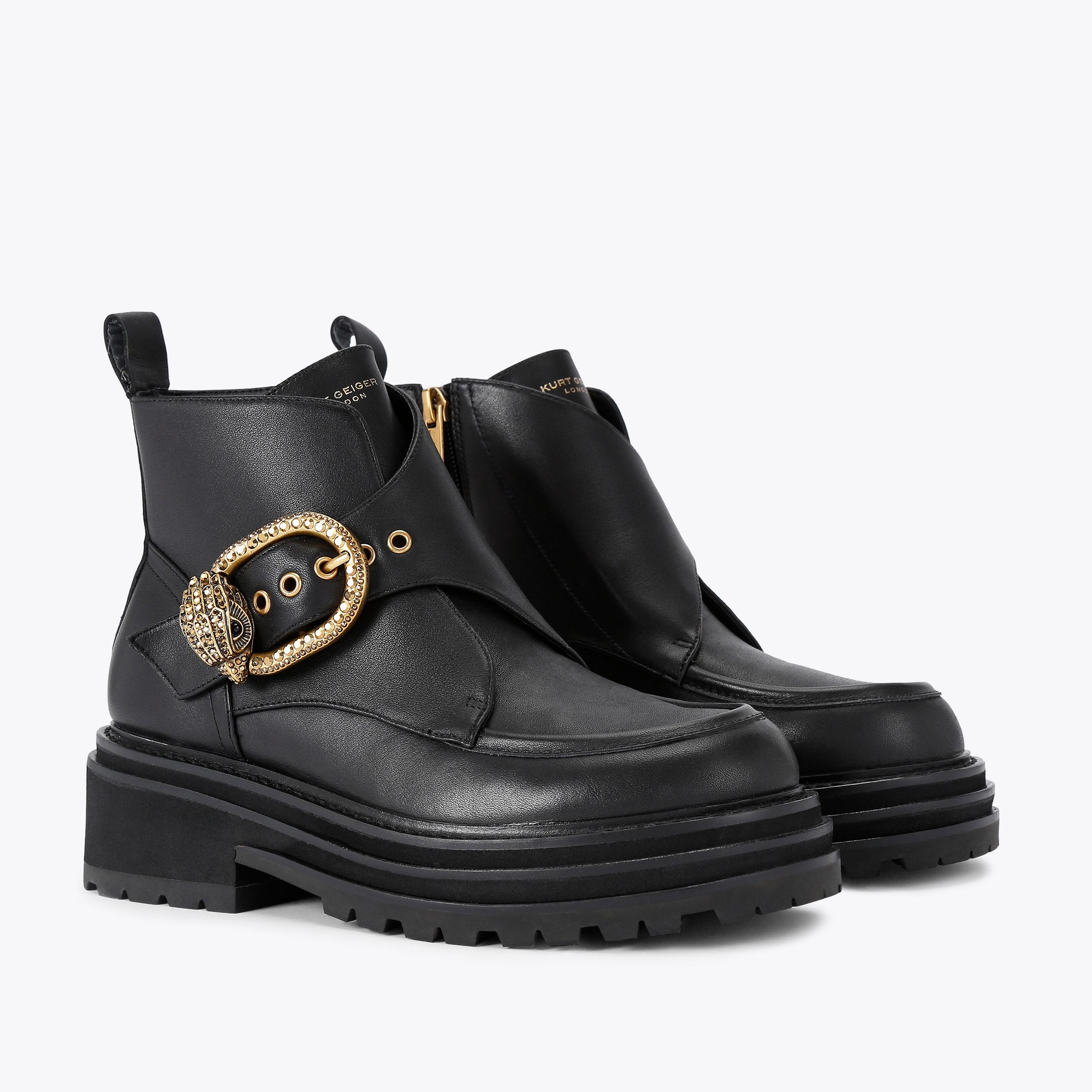 MAYFAIR CHUNKY BOOT Black Leather Ankle Boot by KURT GEIGER LONDON