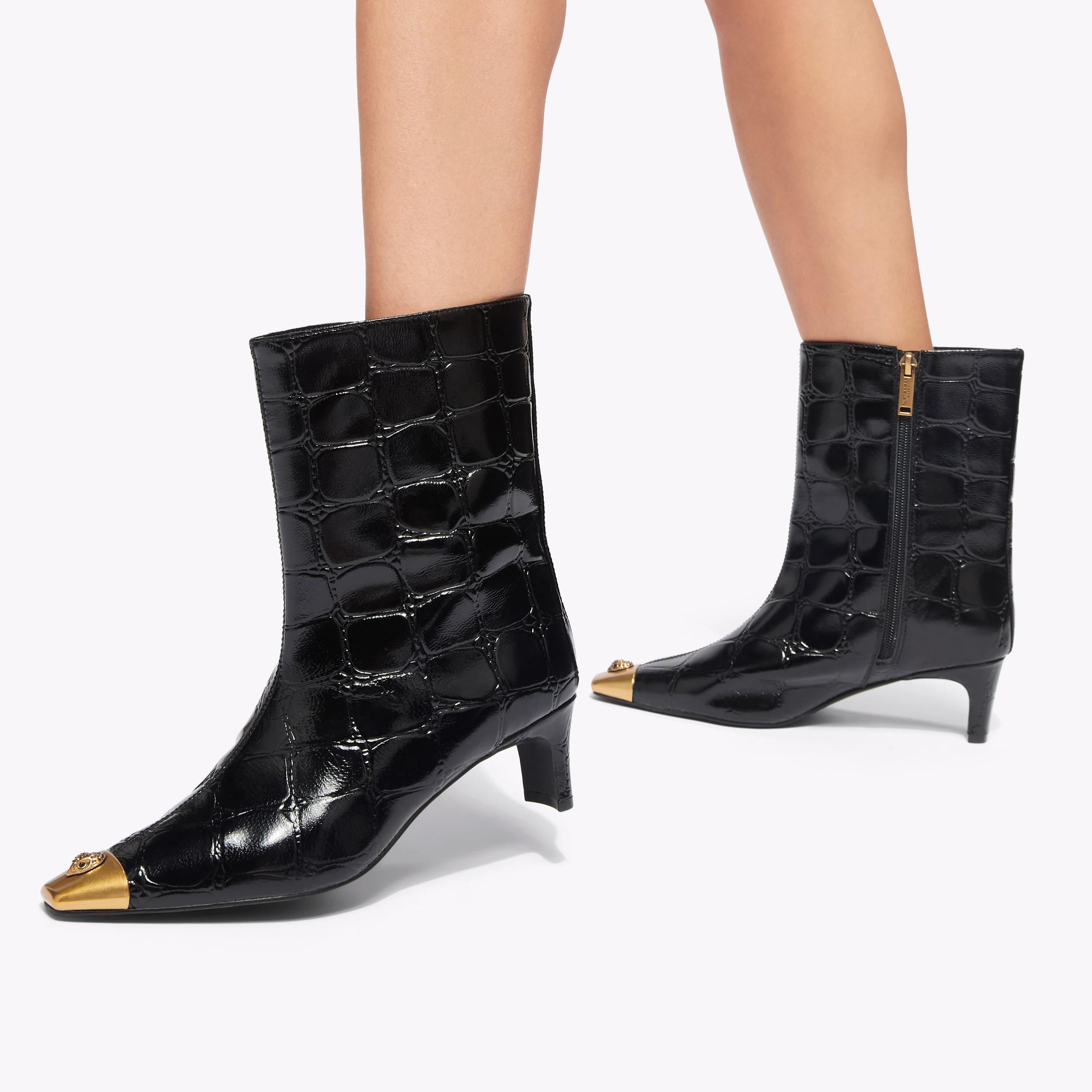 Black croc print ankle boots best sale