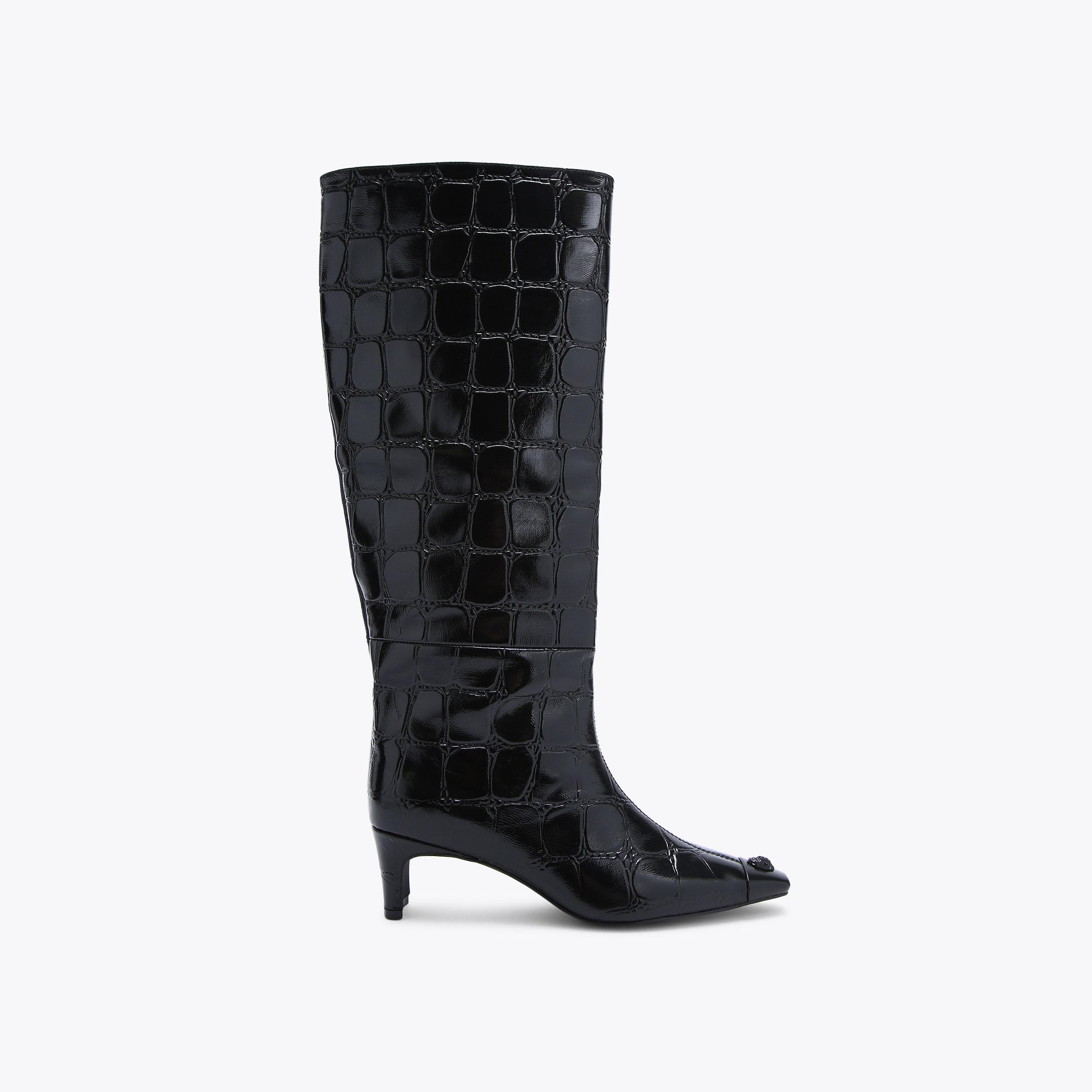 REGENT KNEE BOOT Black Croc Knee High Boot by KURT GEIGER LONDON