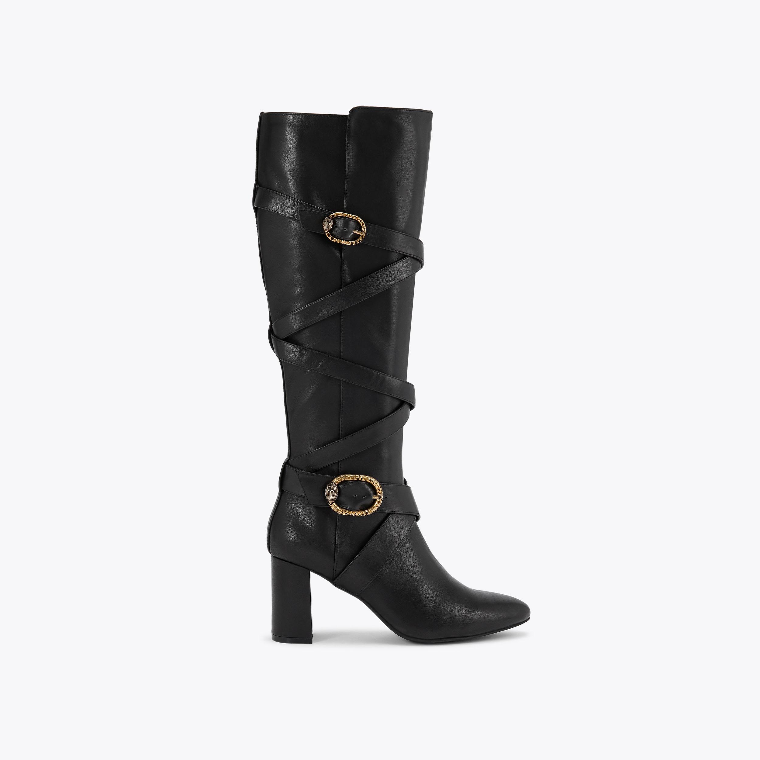 Black leather knee high ladies boots on sale