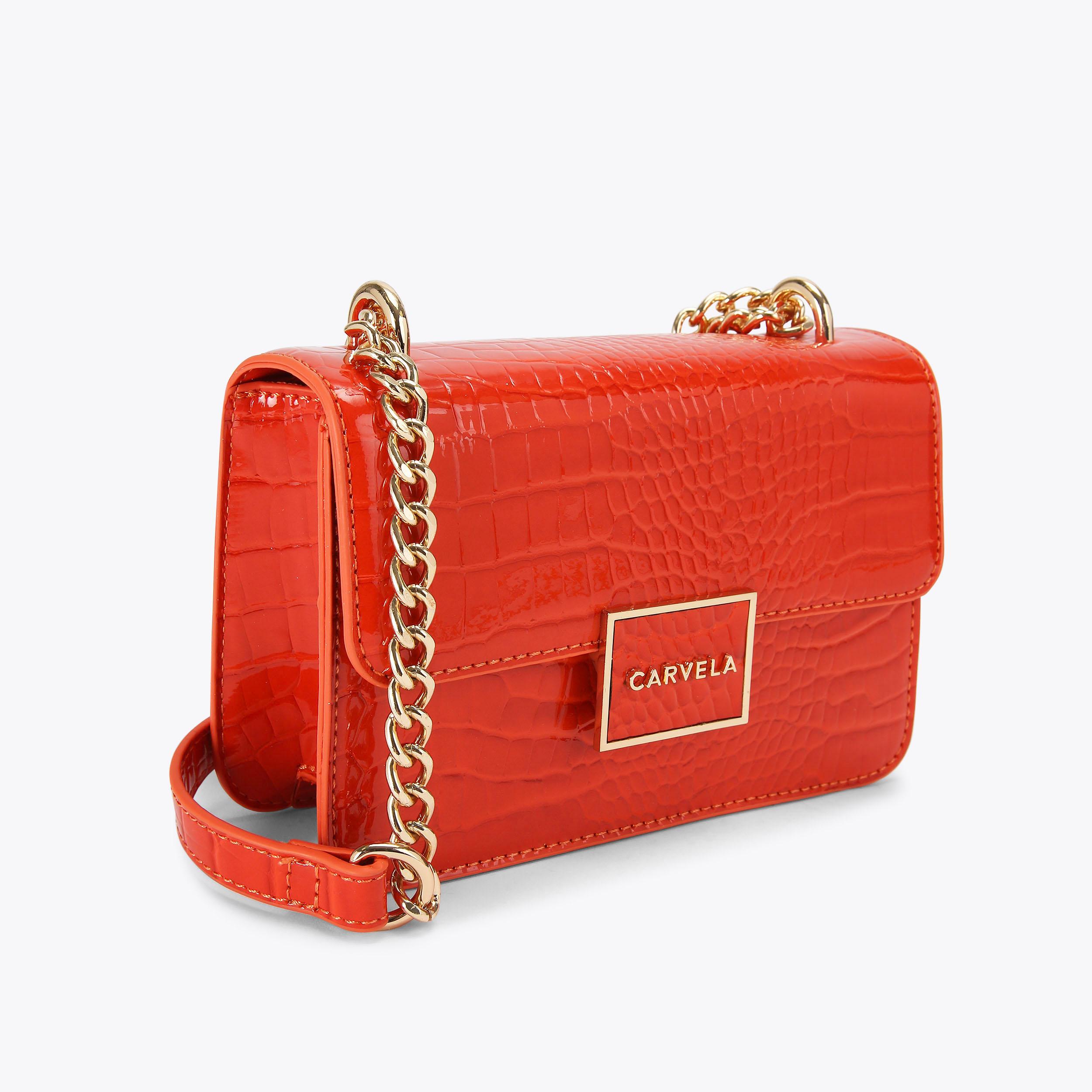 JESSICA SHOULDER BAG Orange Croc Embossed Shoulder Bag by CARVELA