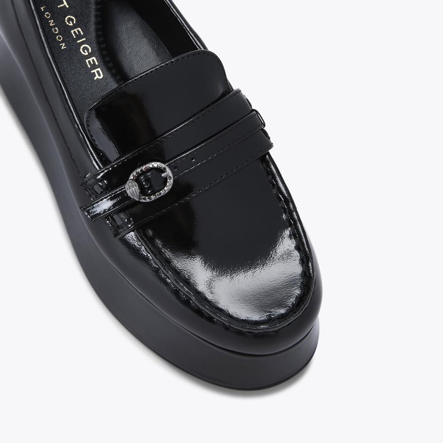 MAYFAIR FLATFORM LOAFER Black Leather Slip On Shoe by KURT GEIGER LONDON