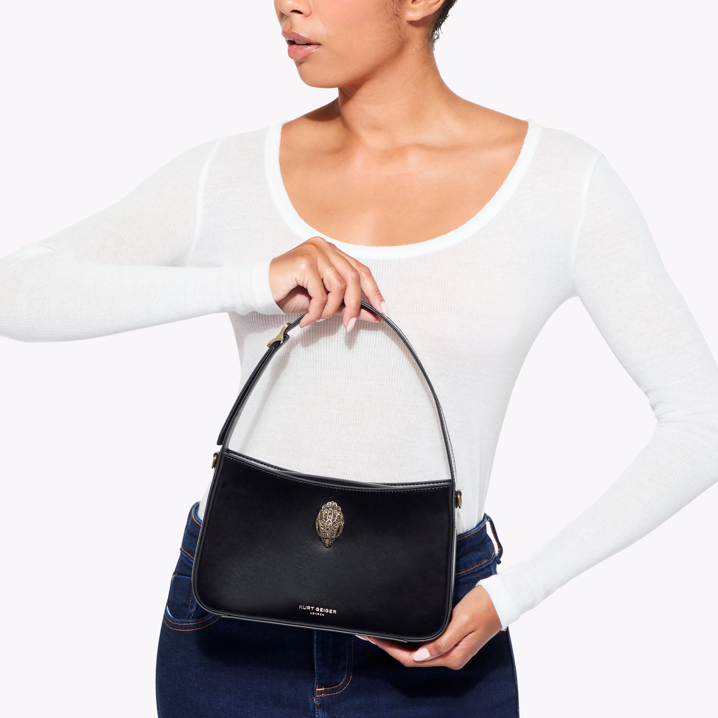 BOND SHOULDER BAG Black Patent Leather Shoulder Bag by KURT GEIGER LONDON