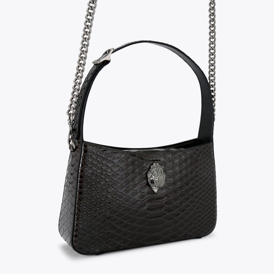BOND SHOULDER BAG Brown Snake Embossed Leather by KURT GEIGER LONDON