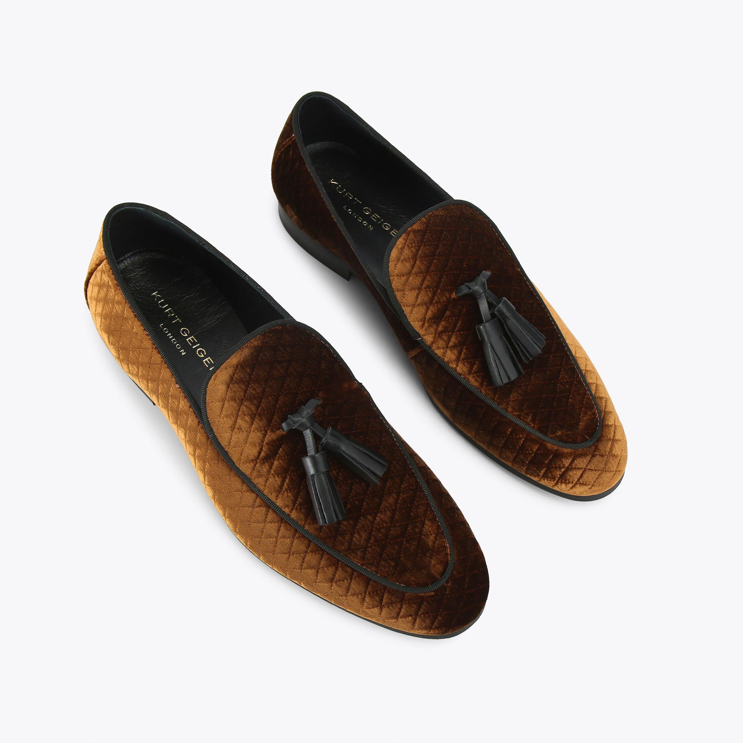 HENRY LOAFER Tan Velvet Diamond Loafer by KURT GEIGER LONDON