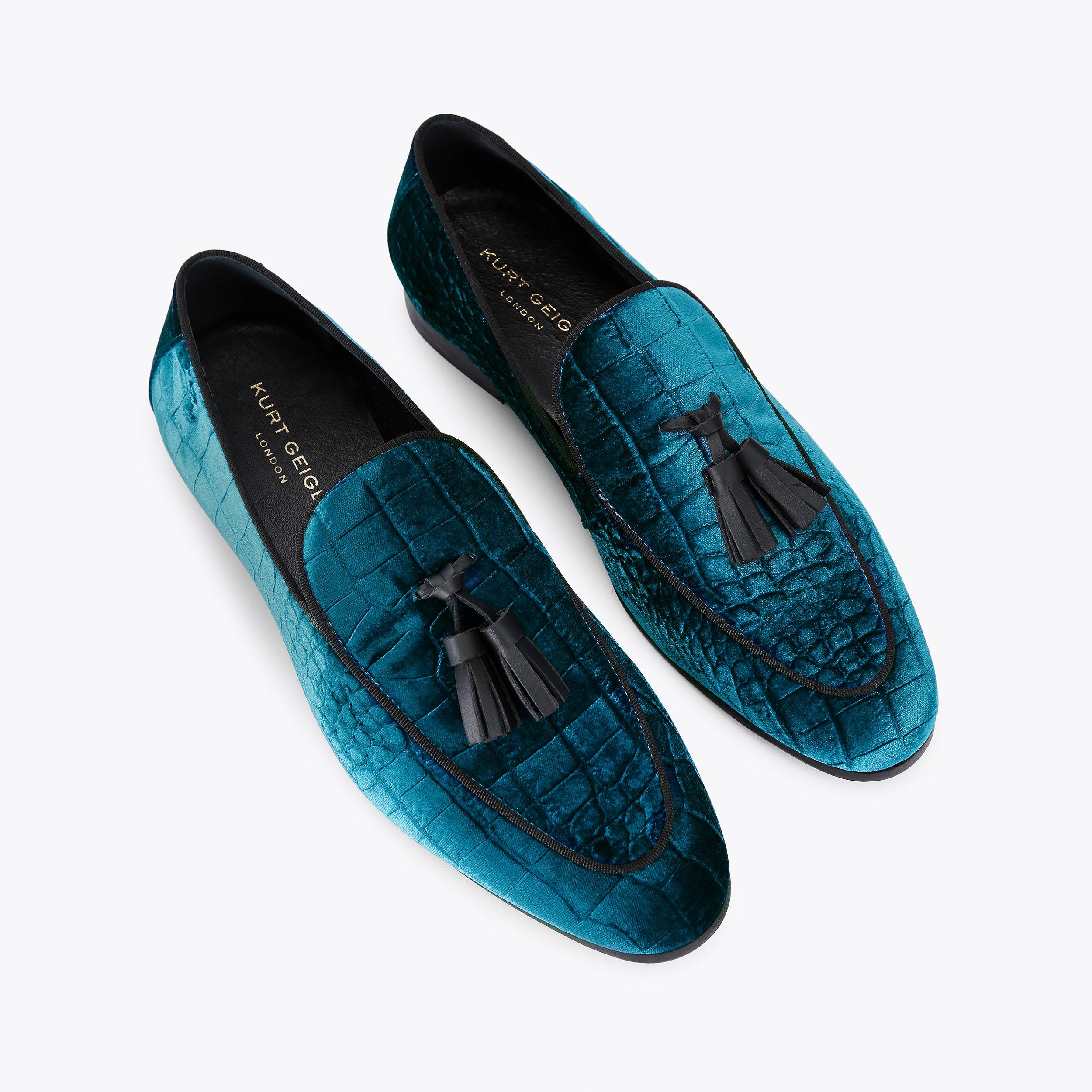HENRY LOAFER Teal Velvet Slip On Loafer by KURT GEIGER LONDON