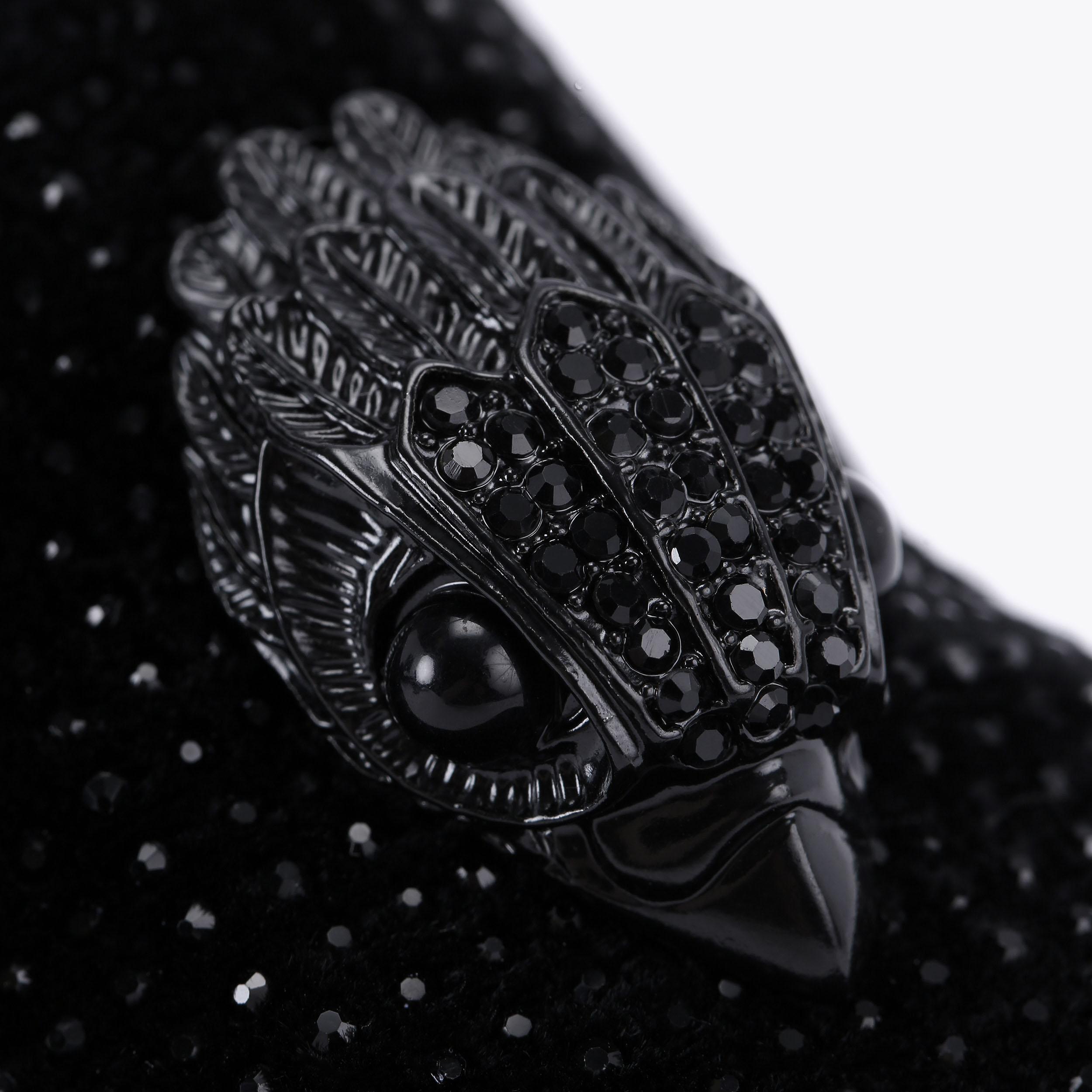 美品　バリーJORAH 黒 HUGH EAGLE HEAD Black Velvet Eagle Embellished Loafers by