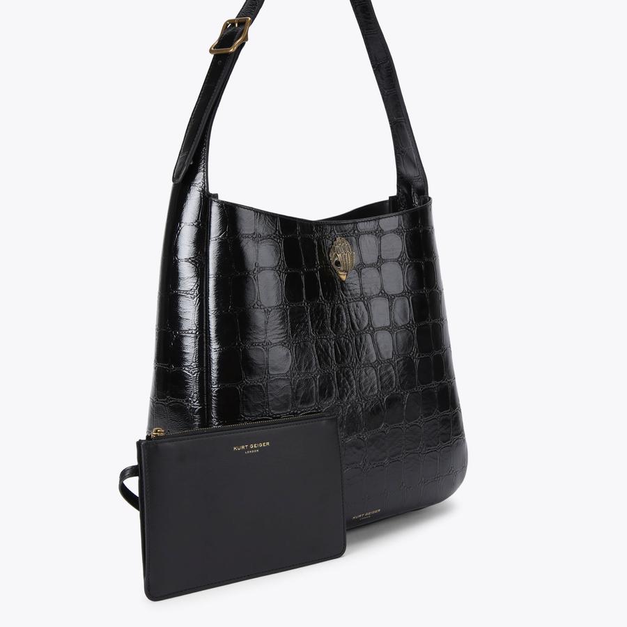 LG BOND HOBO Black Croc Print Hobo Bag by KURT GEIGER LONDON