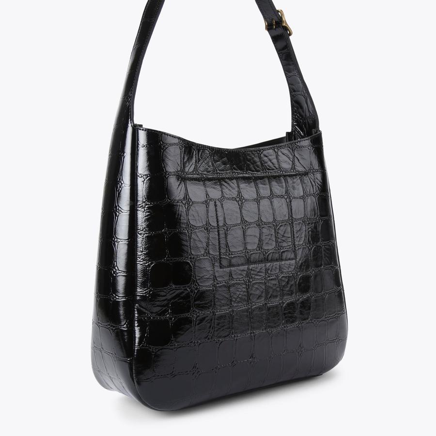 LG BOND HOBO Black Croc Print Hobo Bag by KURT GEIGER LONDON