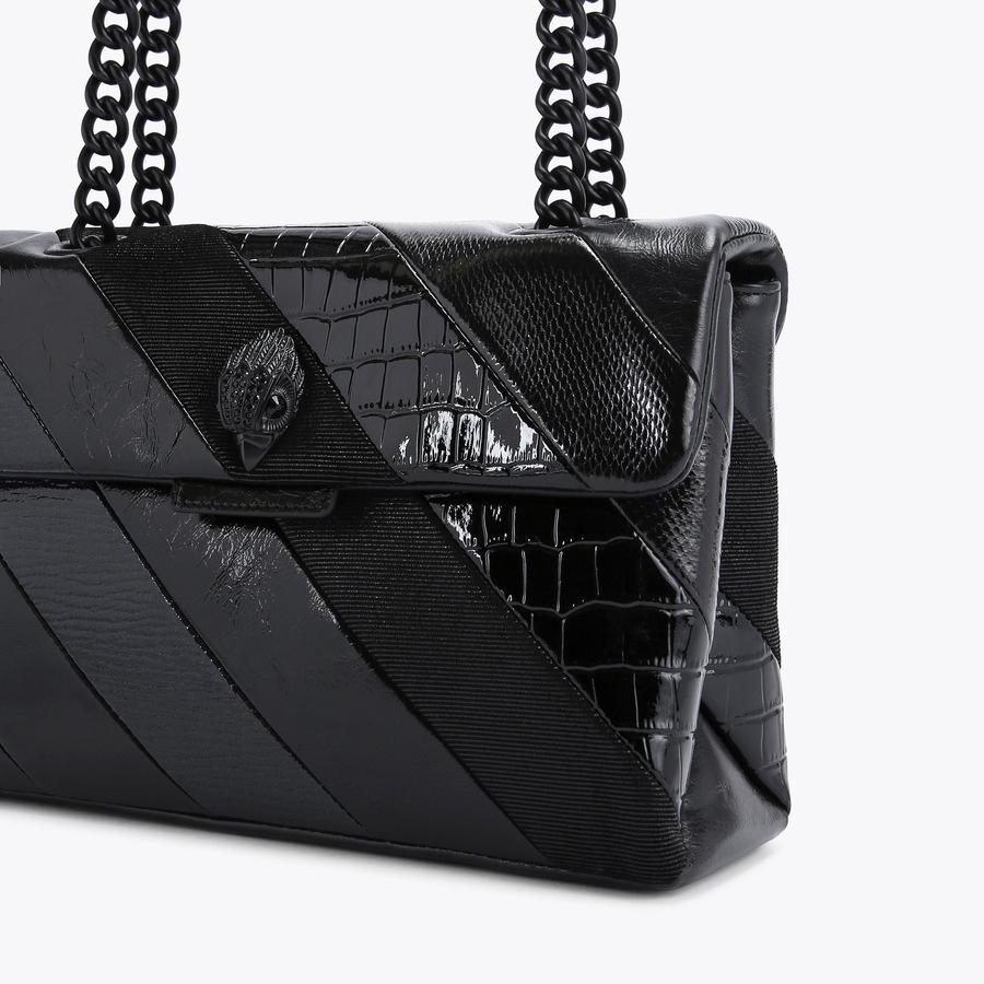 KENSINGTON BAG L DR Black Stripe Textured Shoulder Bag by KURT GEIGER LONDON