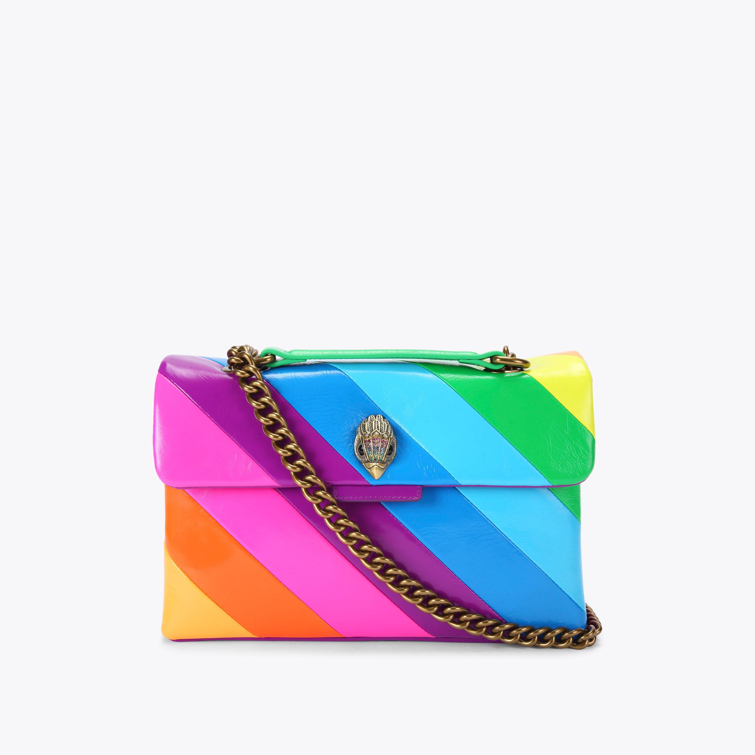 LEATHER KENSINGTON L Neon Rainbow Stripe Shoulder Bag by KURT GEIGER LONDON