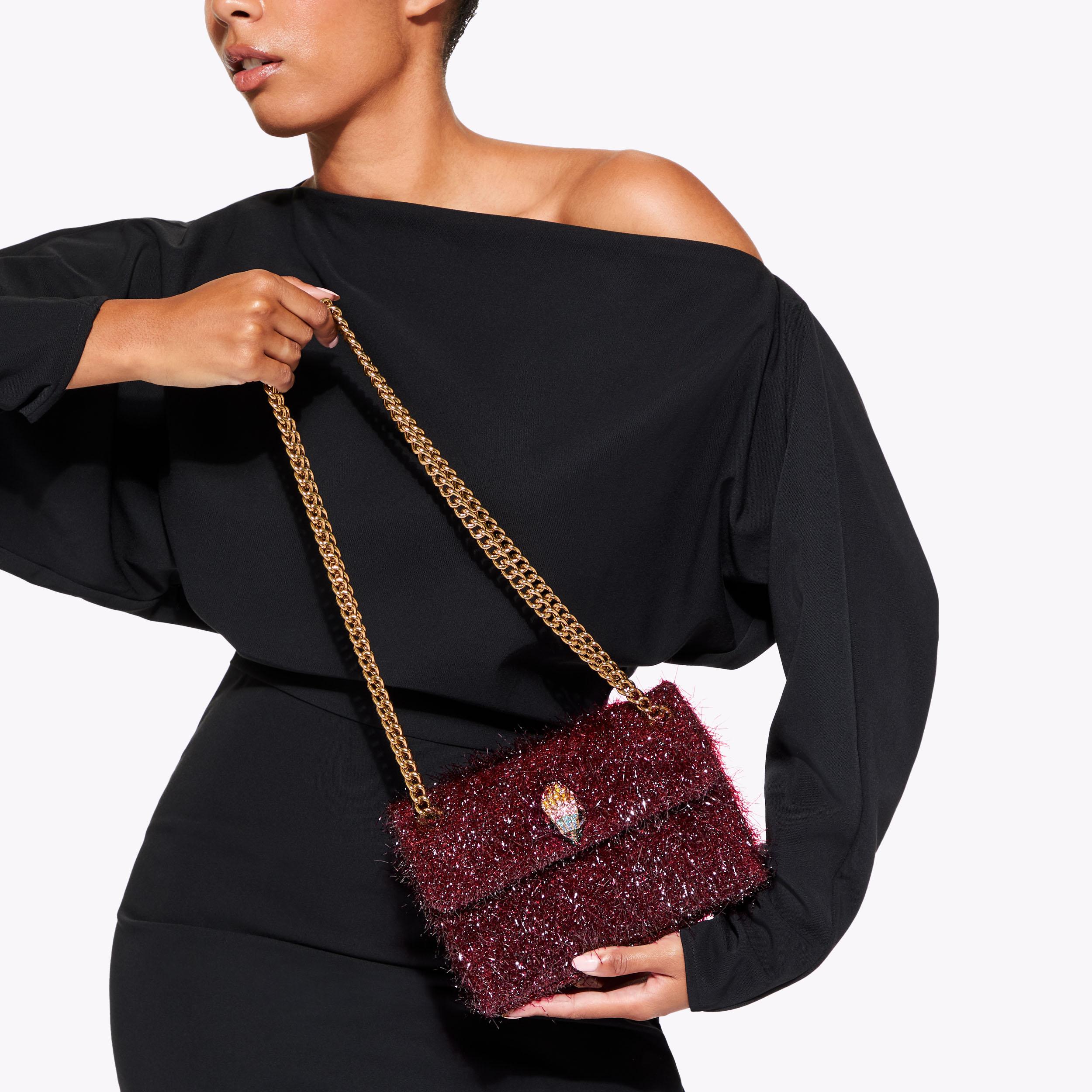 MINI KENSINGTON TINSEL Wine Tinsel Cross Body Bag by KURT GEIGER LONDON