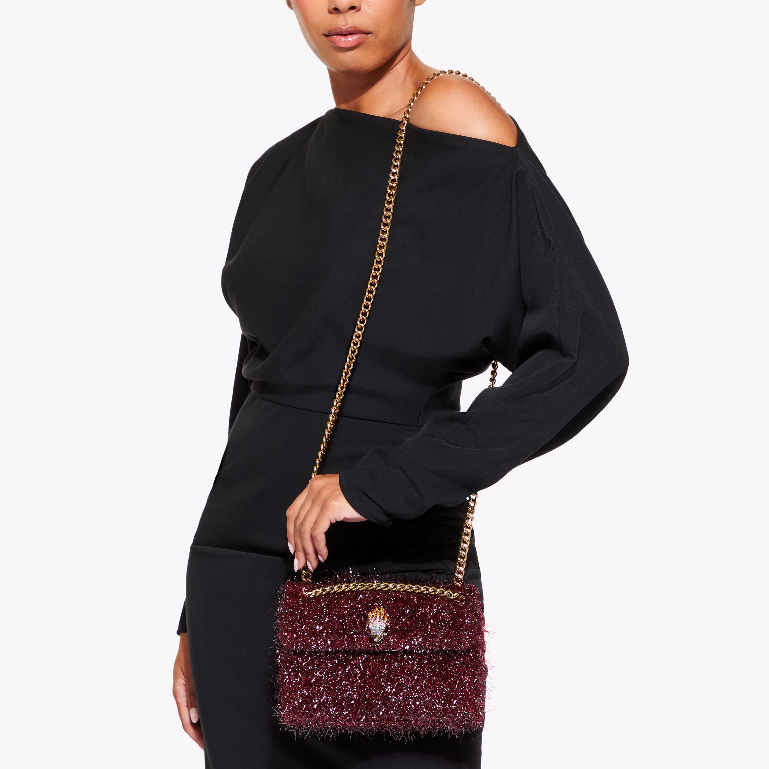 MINI KENSINGTON TINSEL Wine Tinsel Cross Body Bag by KURT GEIGER LONDON