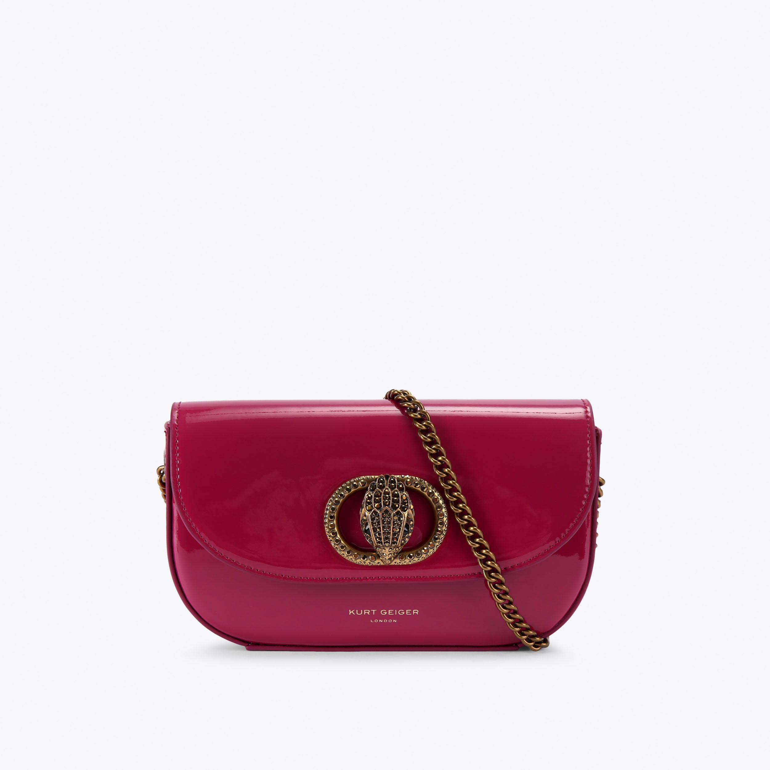 SM CHELSEA XBODY Fuchsia Patent Cross Body Bag by KURT GEIGER LONDON