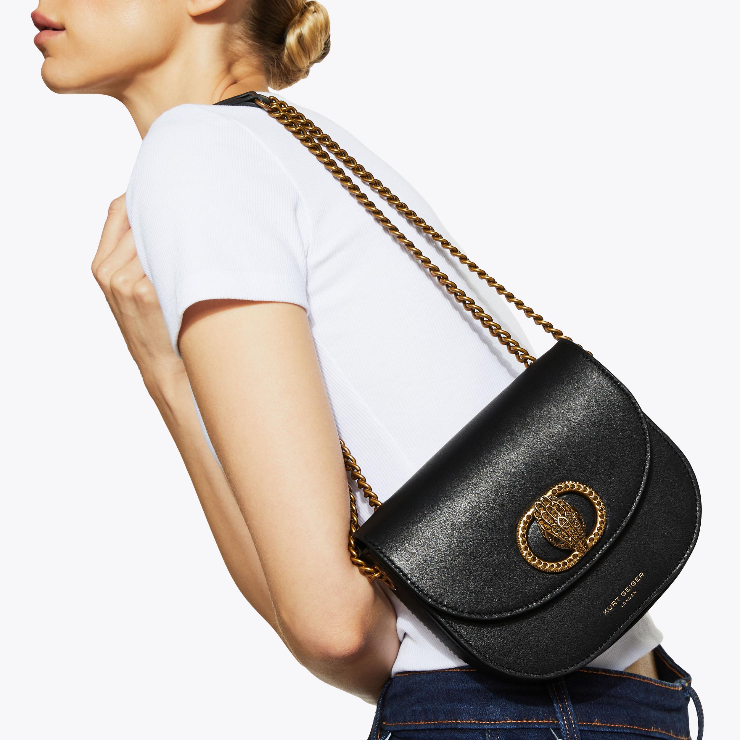 CHELSEA SADDLE BAG Black Saddle Cross Body Bag by KURT GEIGER LONDON