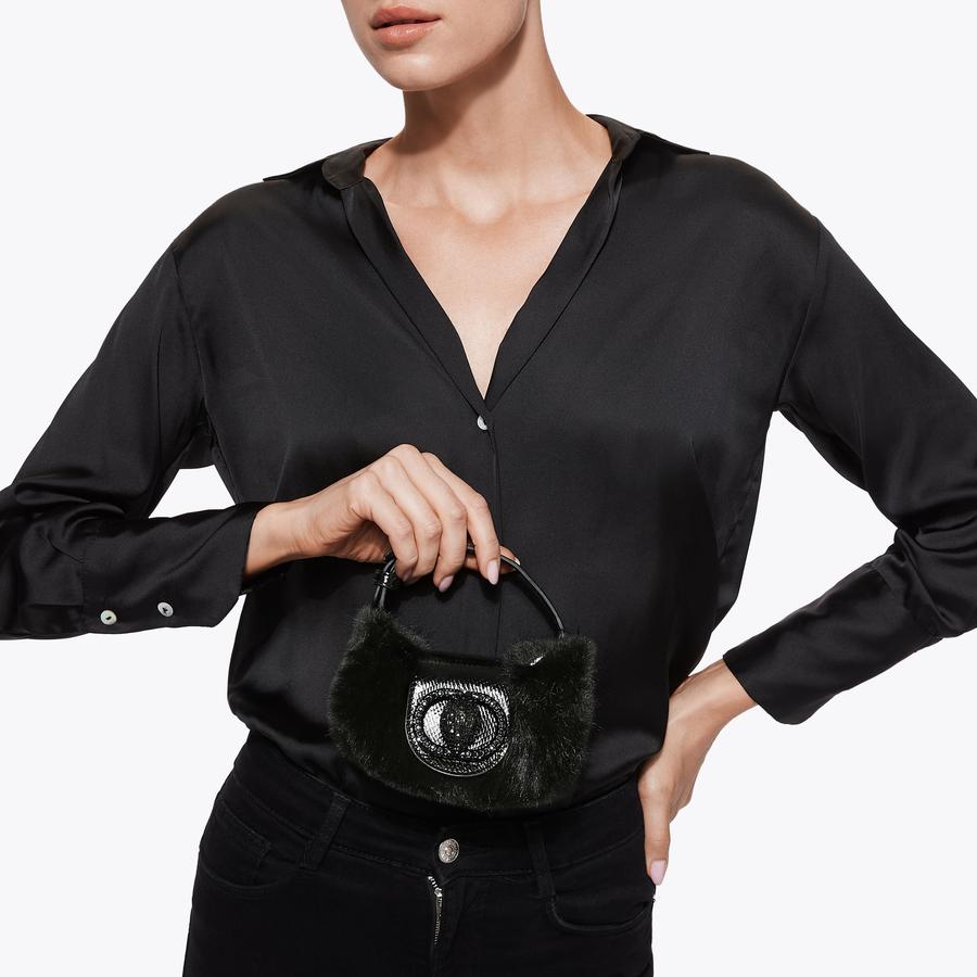 MICRO CHELSEA HOBO DR Black Faux Fur Cross Body Bag by KURT