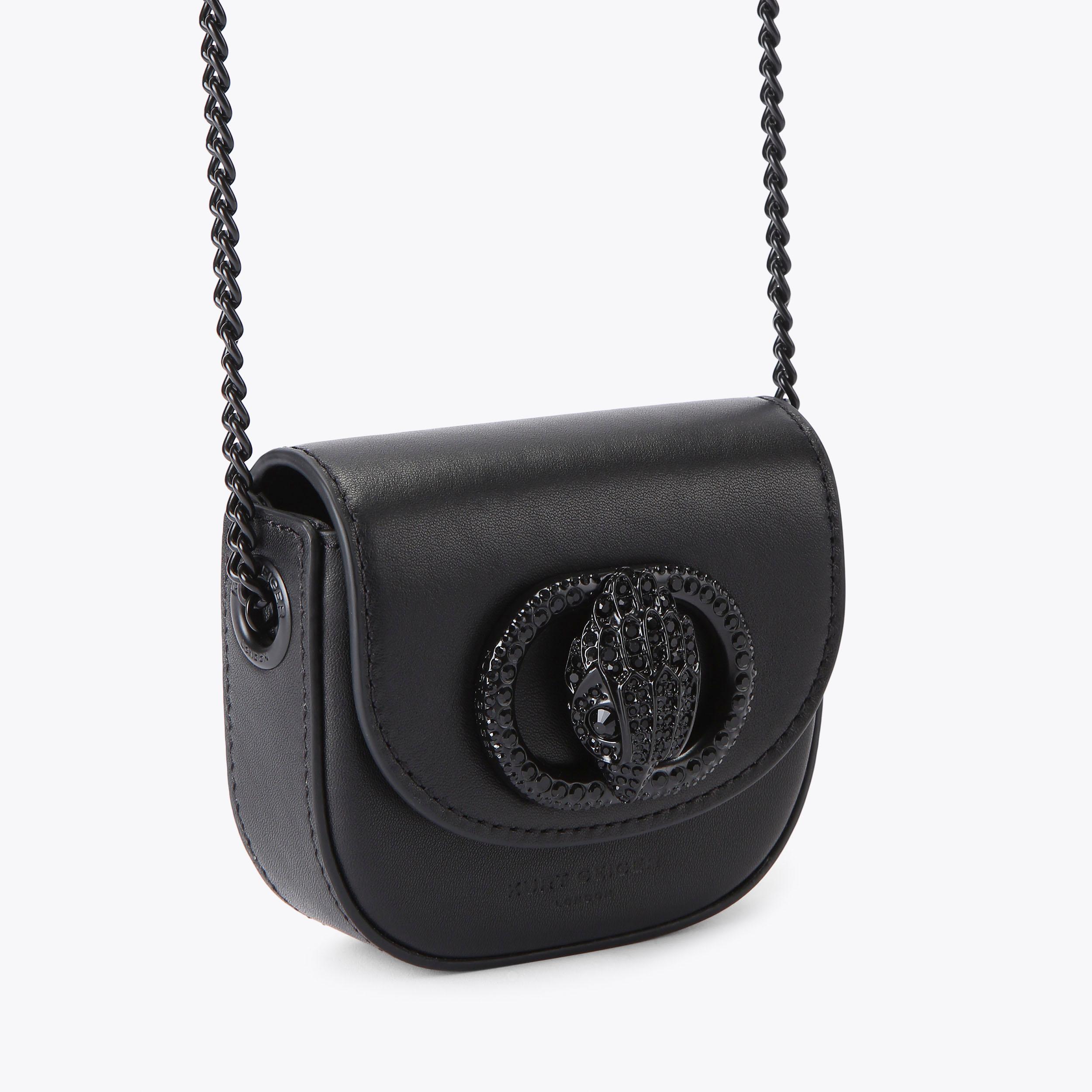 MICRO CHELSEA SADDLE DR Black Leather Micro Bag by KURT GEIGER LONDON