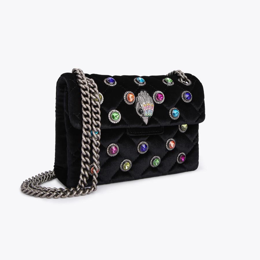 VELVET MINI KENSINGTON Black Jewel Velvet Mini Cross Body Bag by KURT GEIGER LONDON