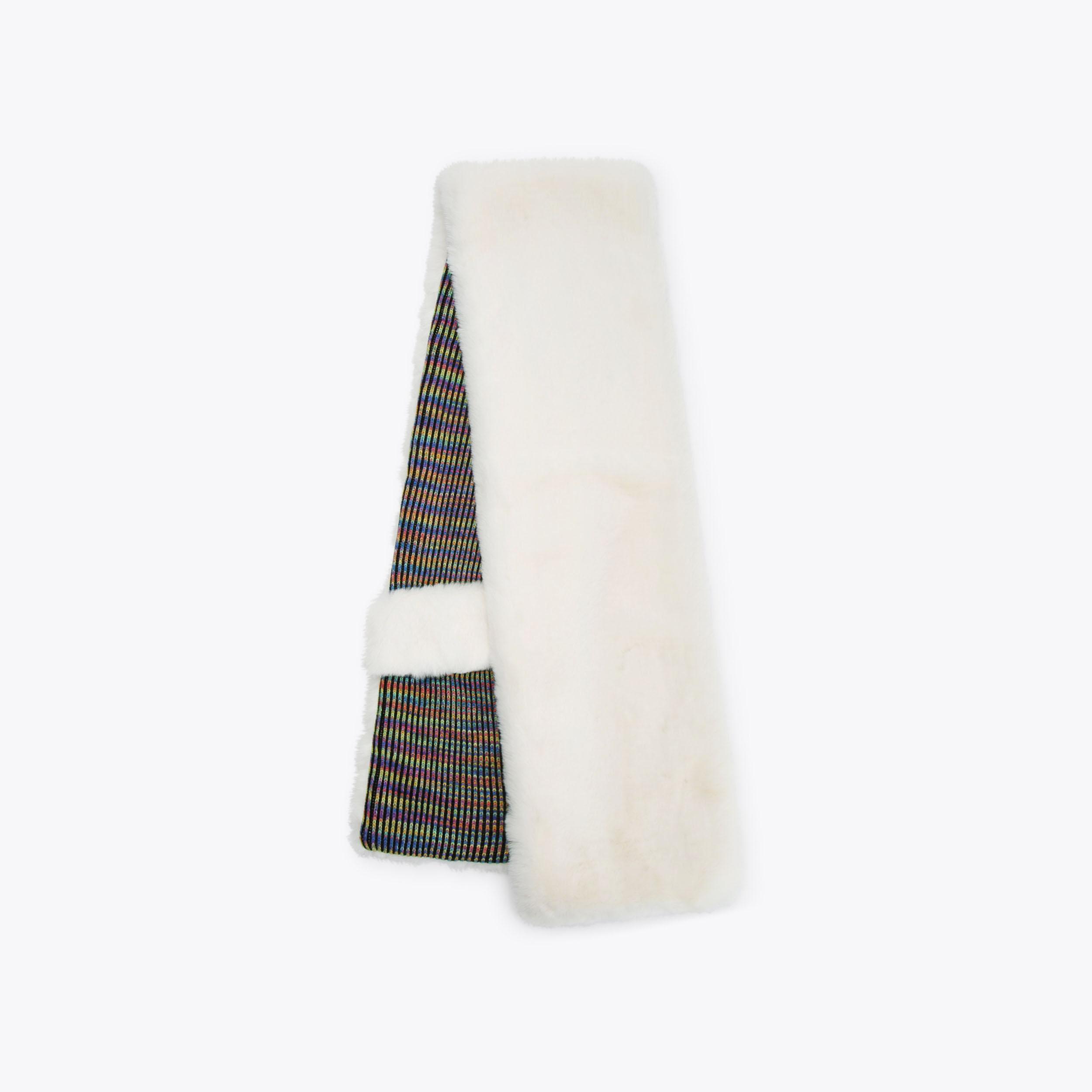 POPPY KNIT SCARF Bone Faux Fur Scarf by KURT GEIGER LONDON POPPY KNIT SCARF Bone Faux Fur Scarf by KURT GEIGER LONDON