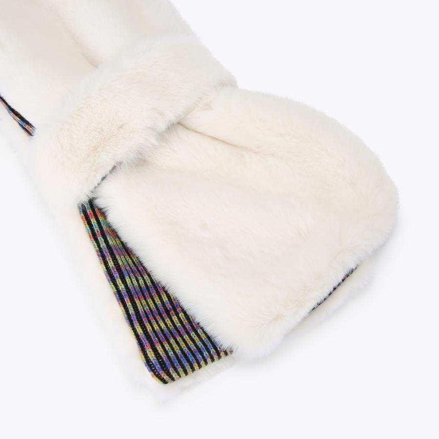 POPPY KNIT SCARF Bone Faux Fur Scarf by KURT GEIGER LONDON POPPY KNIT SCARF Bone Faux Fur Scarf by KURT GEIGER LONDON