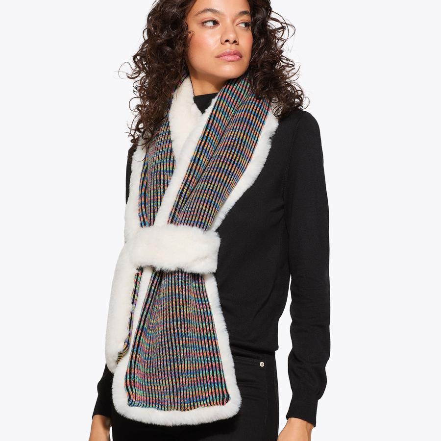 POPPY KNIT SCARF Bone Faux Fur Scarf by KURT GEIGER LONDON POPPY KNIT SCARF Bone Faux Fur Scarf by KURT GEIGER LONDON