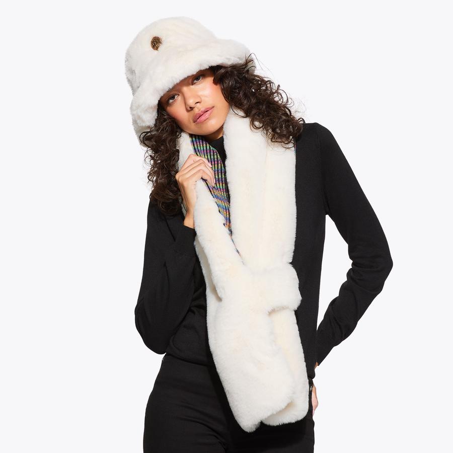 POPPY KNIT SCARF Bone Faux Fur Scarf by KURT GEIGER LONDON POPPY KNIT SCARF Bone Faux Fur Scarf by KURT GEIGER LONDON