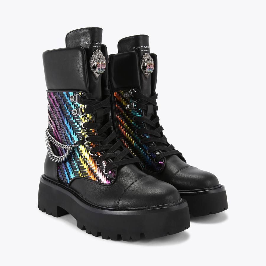 KENSINGTON COMBAT BOOT Rainbow Woven Combat Boot by KURT GEIGER LONDON