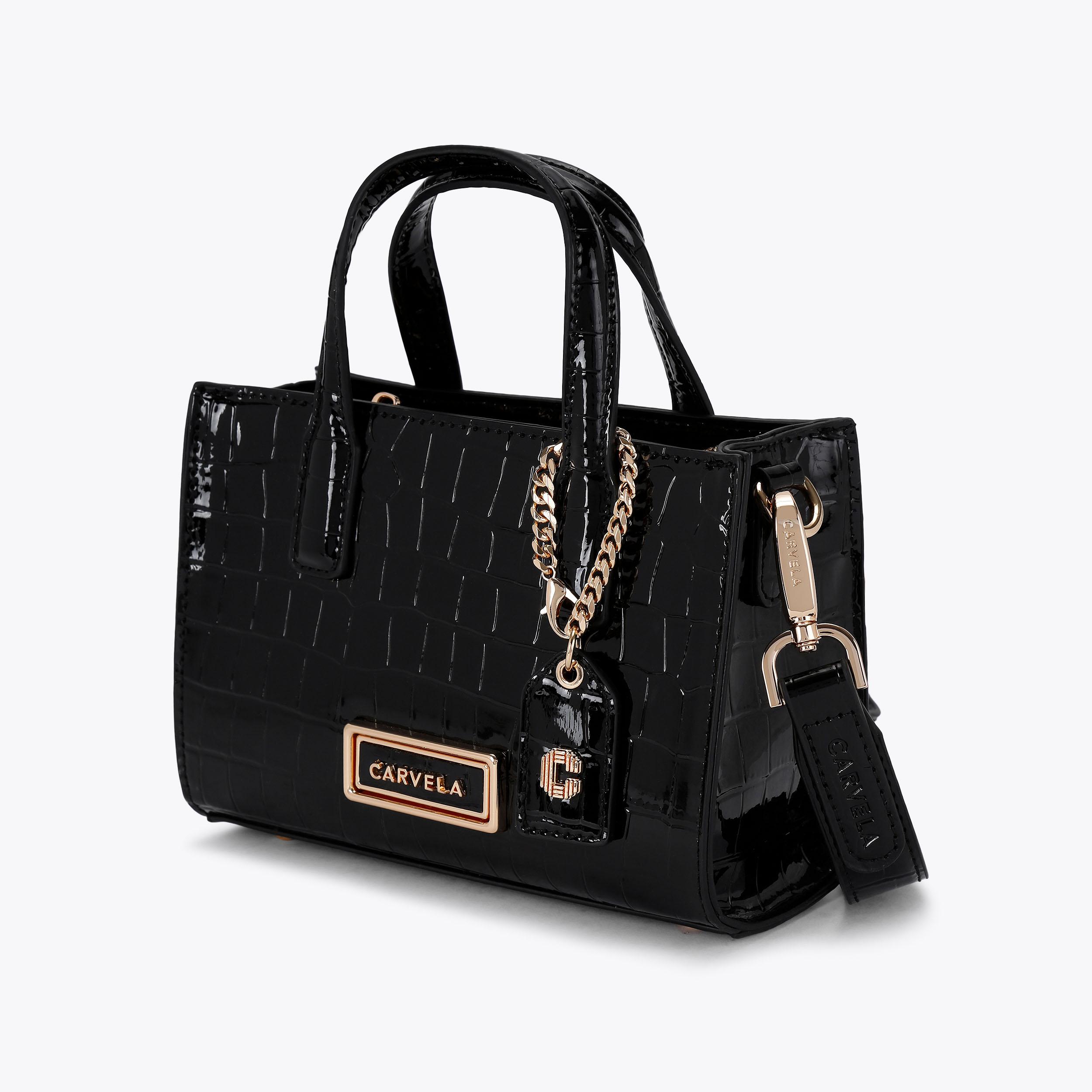 ROMA CROSSBODY Black Croc Patent Cross Body Bag by CARVELA