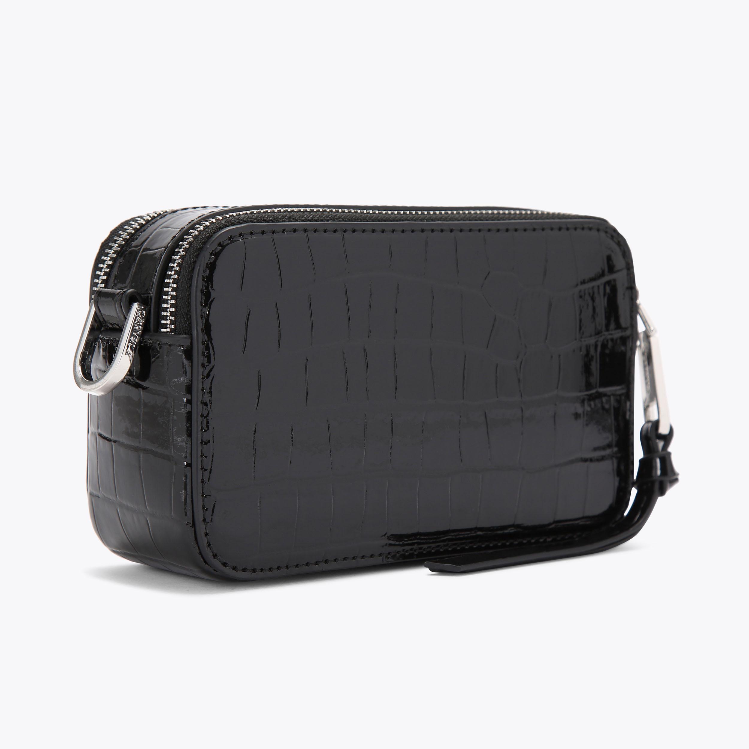 MINI ROMA RECTANGLE Black Croc Cross Body Bag by CARVELA