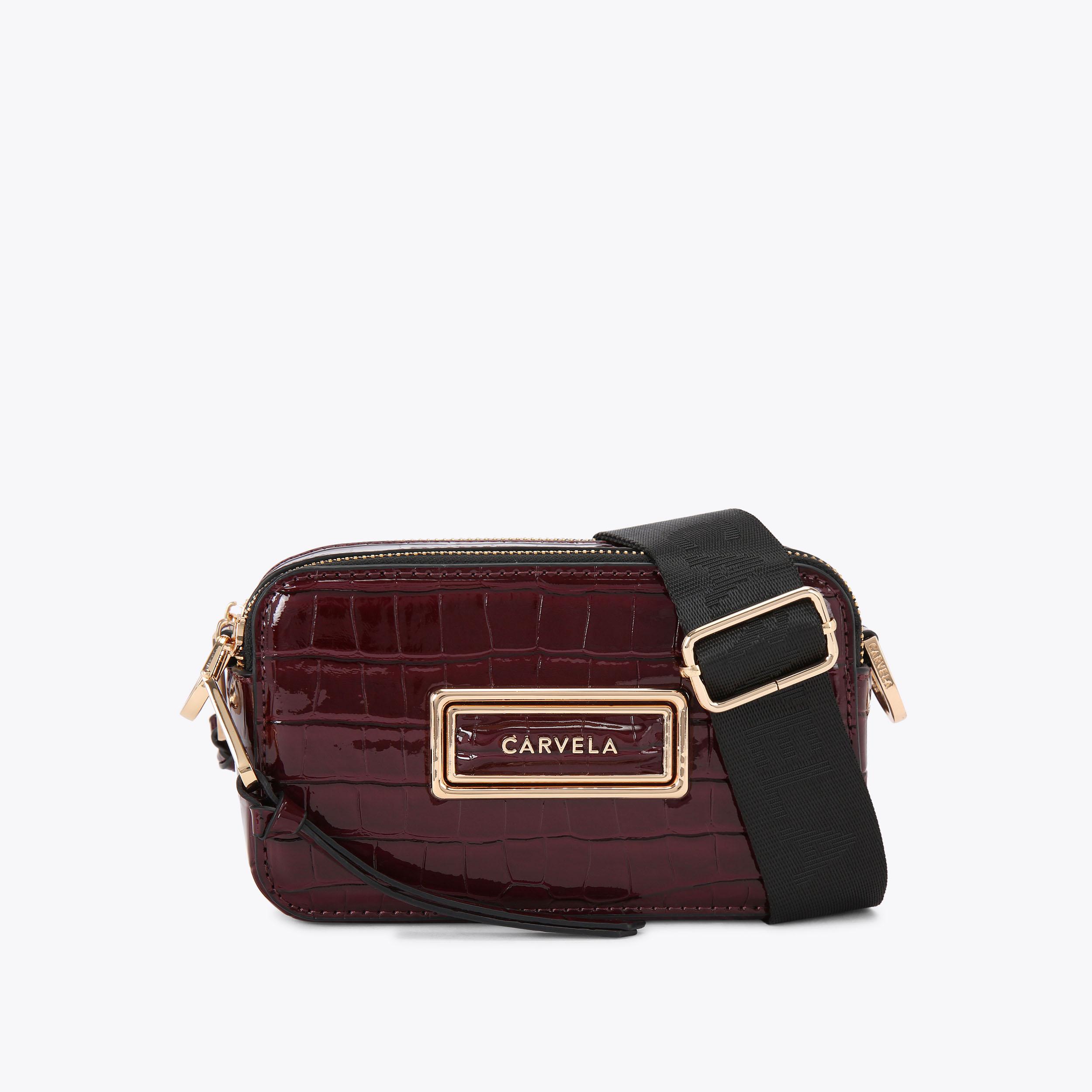 MINI ROMA RECTANGLE Dark Red Croc Cross Body Bag by CARVELA