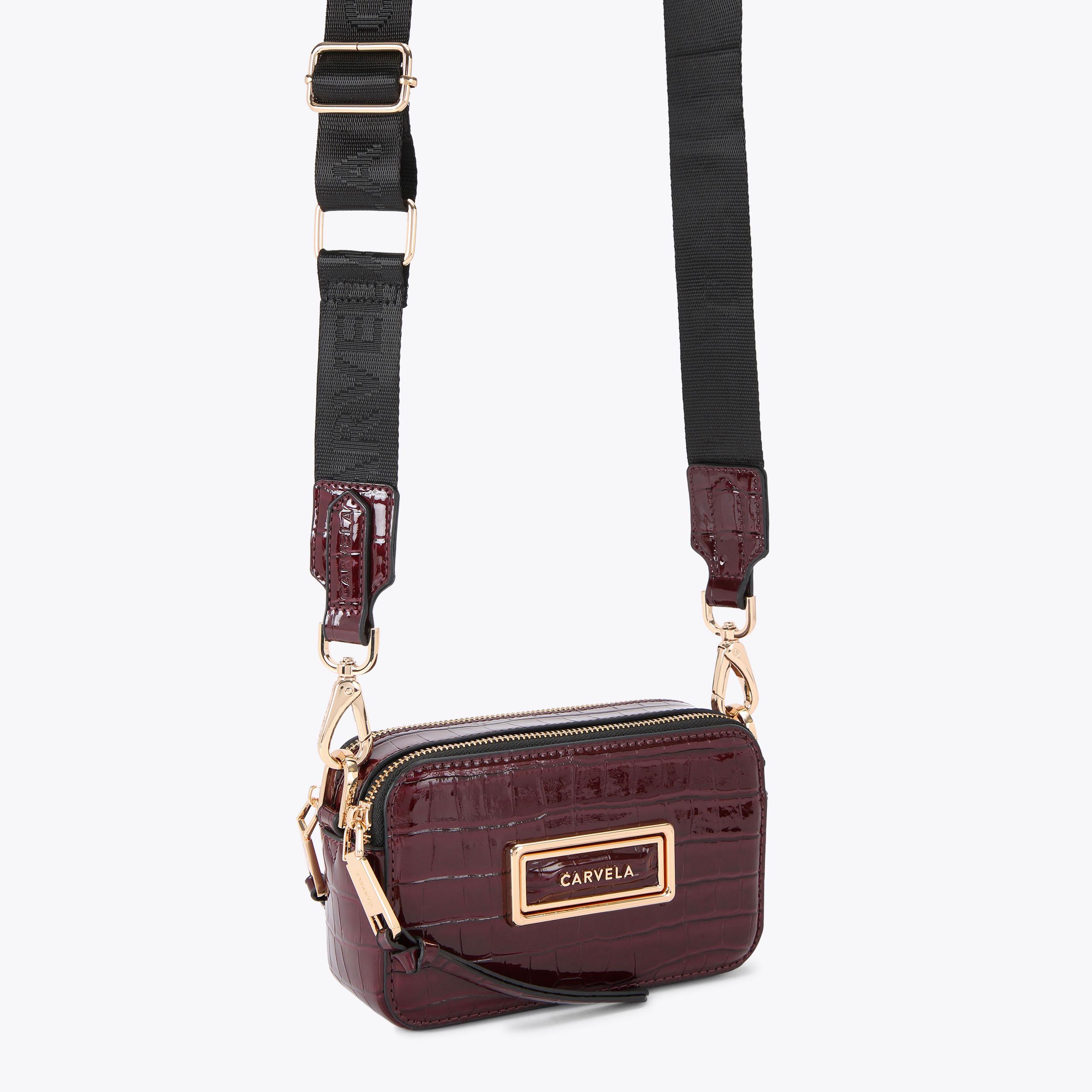 MINI ROMA RECTANGLE Dark Red Croc Cross Body Bag by CARVELA