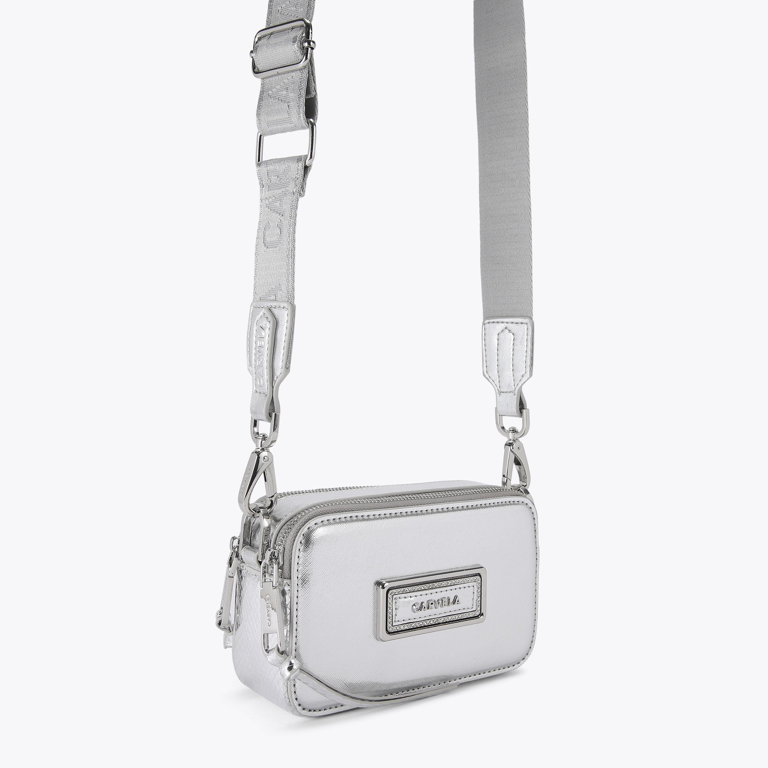 MINI ROMA RECTANGLE Silver Cross Body Bag by CARVELA