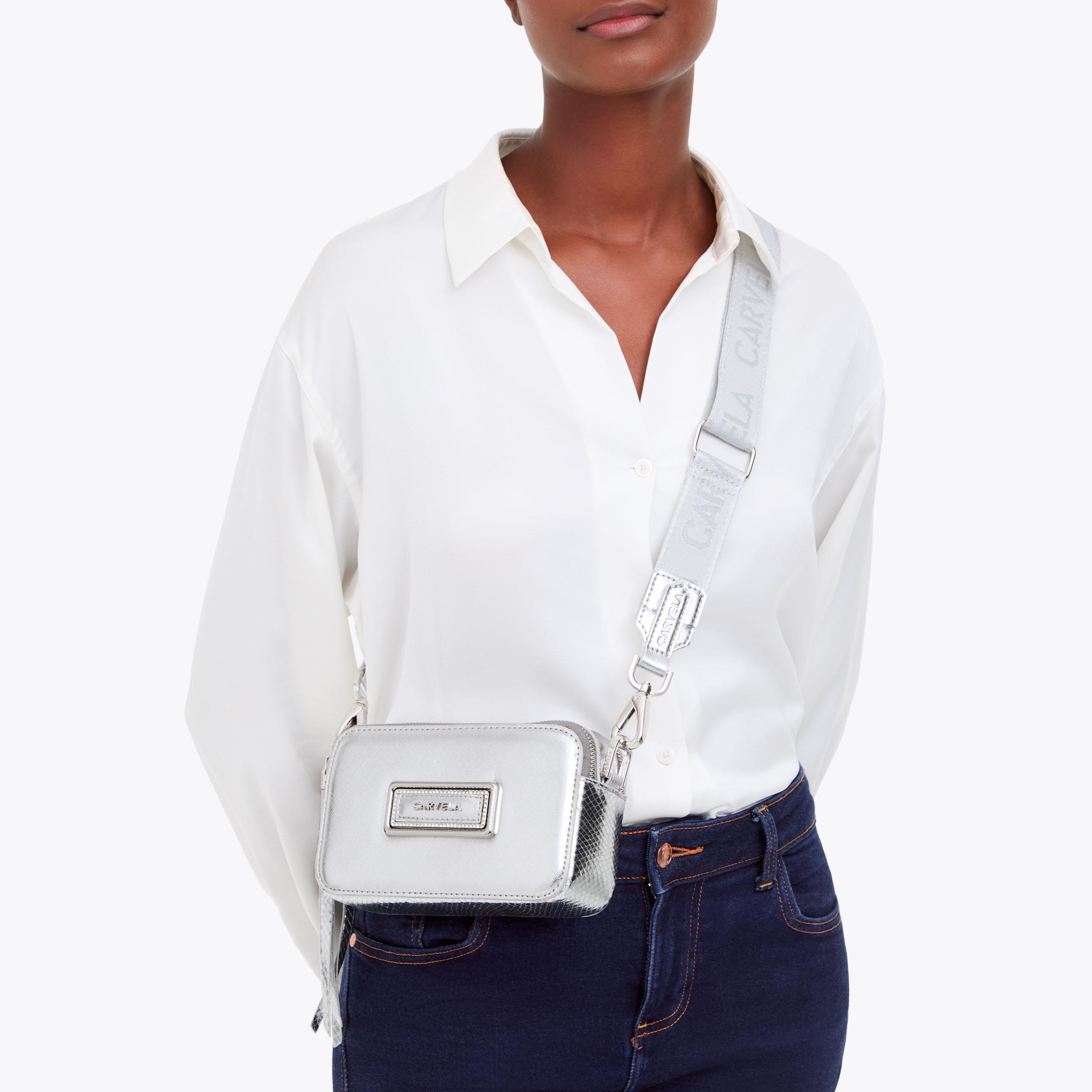 MINI ROMA RECTANGLE Silver Cross Body Bag by CARVELA